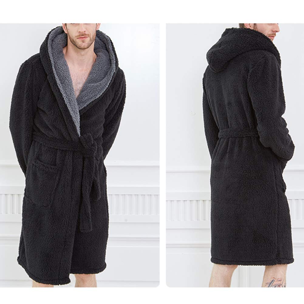 Men's Plush Fluffy Bathrobe - Extra Long Warm Thick Winter Robe with Soft Fleece Lining for Shower, Spa & Lounge Wear (Black, X-Large) - Perfect for Relaxing at Home, Hotel Stays & Cozy Evenings