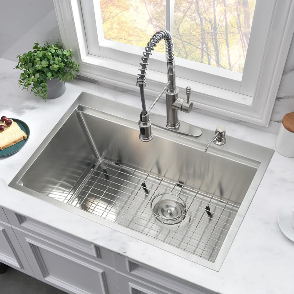 33x22 Inch Drop-In Stainless Steel Kitchen Sink - 16 Gauge Single Bowl Top Mount Sink with Cutting Board | Durable Workstation for Food Prep & Dishwashing | Perfect for Modern Kitchens & Restaurant Use