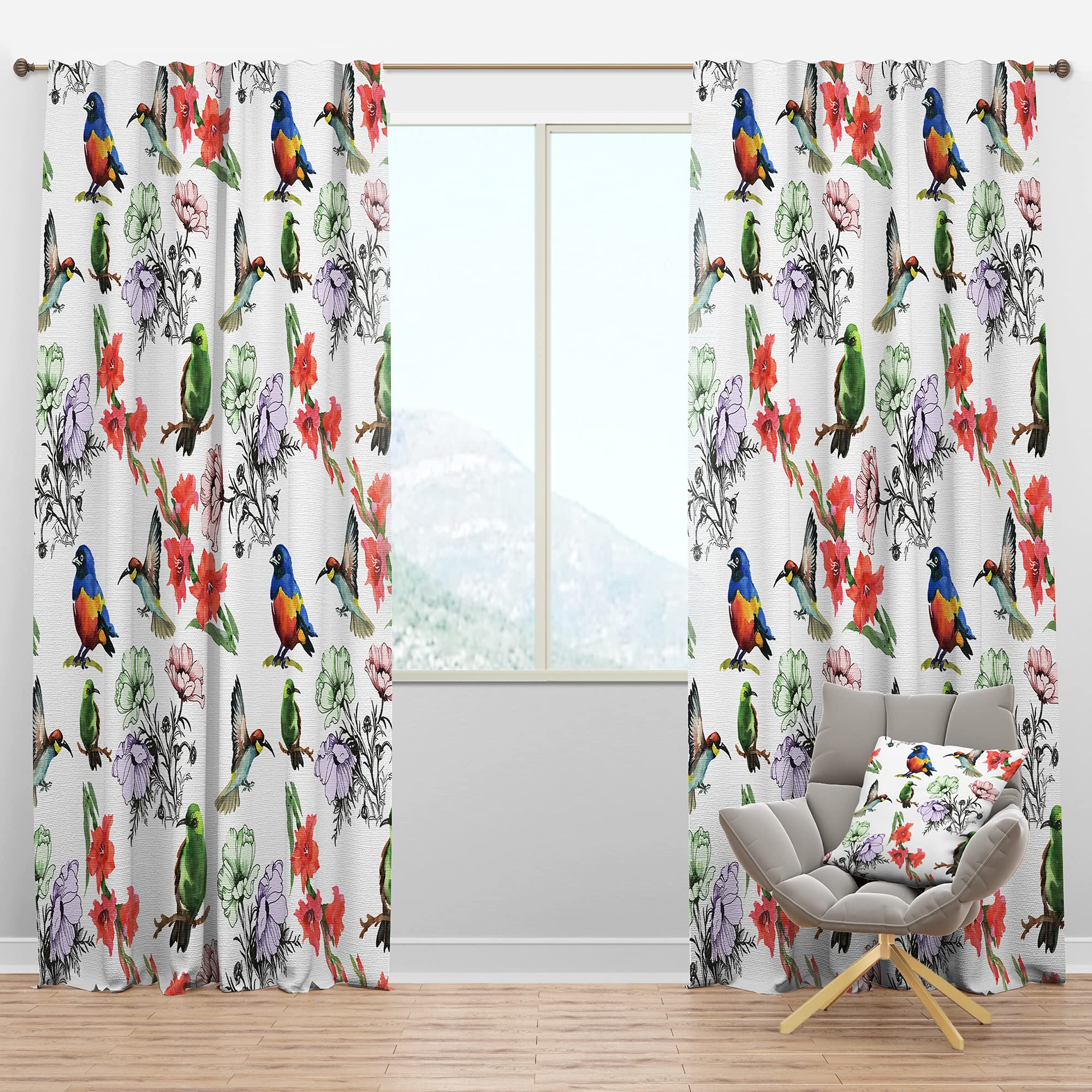 Blackout Curtains 'Hummingbirds and Blossoming Flowers' - Thermal Insulated Bedroom & Living Room Drapes - Single Panel 52x108 Inches - Perfect for Light Blocking, Privacy & Energy Efficiency