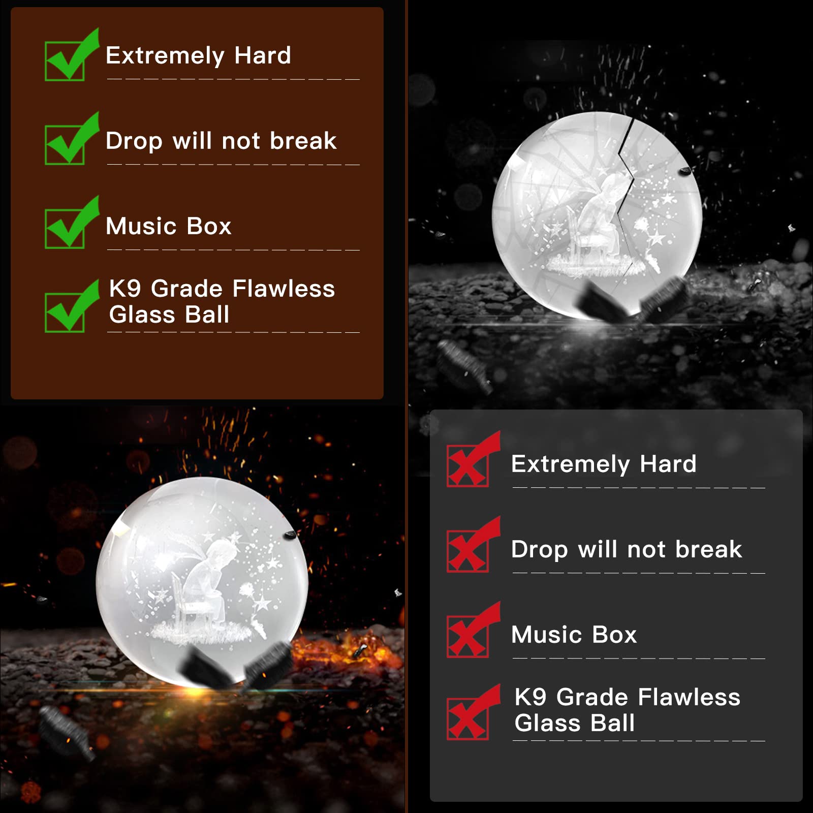 3D Crystal Ball Music Box with RGB Light Projection & 360° Rotating Wooden Base - Romantic Night Light for Bedroom Decor | Perfect Gift for Valentine's Day, Birthday, Christmas (Women, Girls, Kids, Mom) | Creates Magical Ambiance for Weddings, Proposals & Relaxation