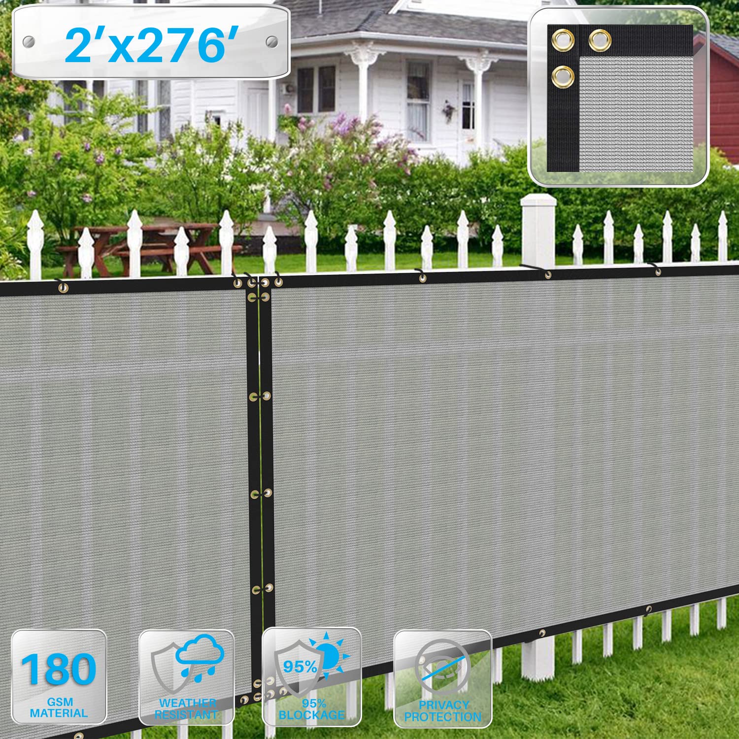 Heavy Duty 2'x276' Privacy Fence - UV Block Mesh for Garden & Backyard