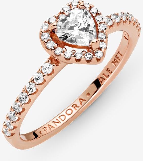 PANDORA Sparkling Elevated Heart Ring for Women - 14k Rose Gold Plated with Cubic Zirconia - Stackable & Layering Ring - Perfect Gift for Her, Anniversary, Valentine's Day - Size 8.5 - Elegant Jewelry for Date Night & Special Occasions
