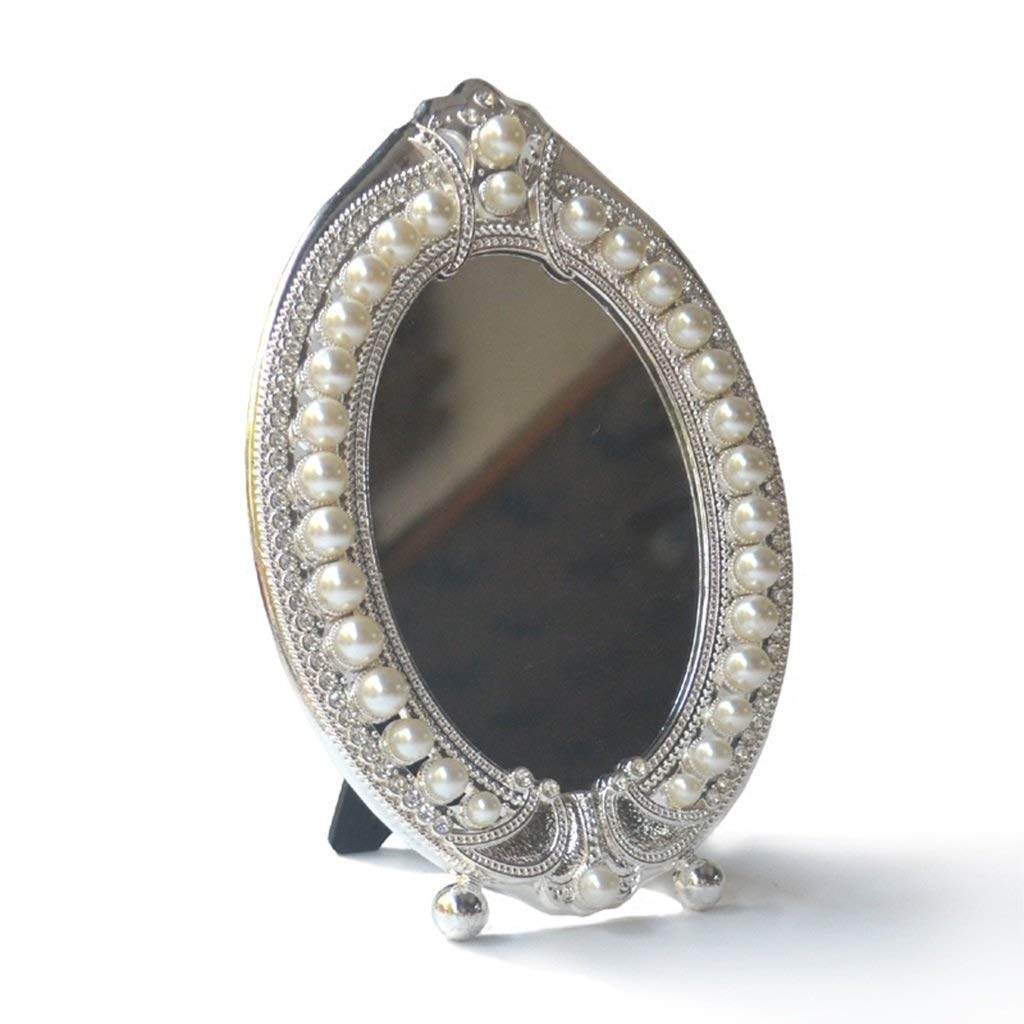 SMC Decorative Vanity Mirror with Pearl Edge - Bright Silver Retro Desktop Mirror for Makeup & Beauty | Perfect for Dressing Table, Bedroom, and Bathroom