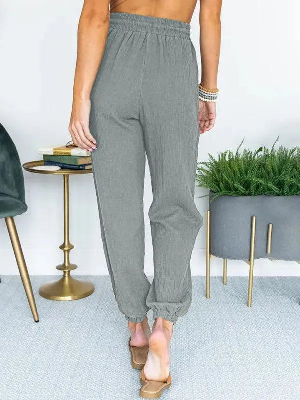 Women's Linen Drawstring Jogger Pants - Soft Comfortable Casual Lounge Pants for Yoga, Travel & Home Wear