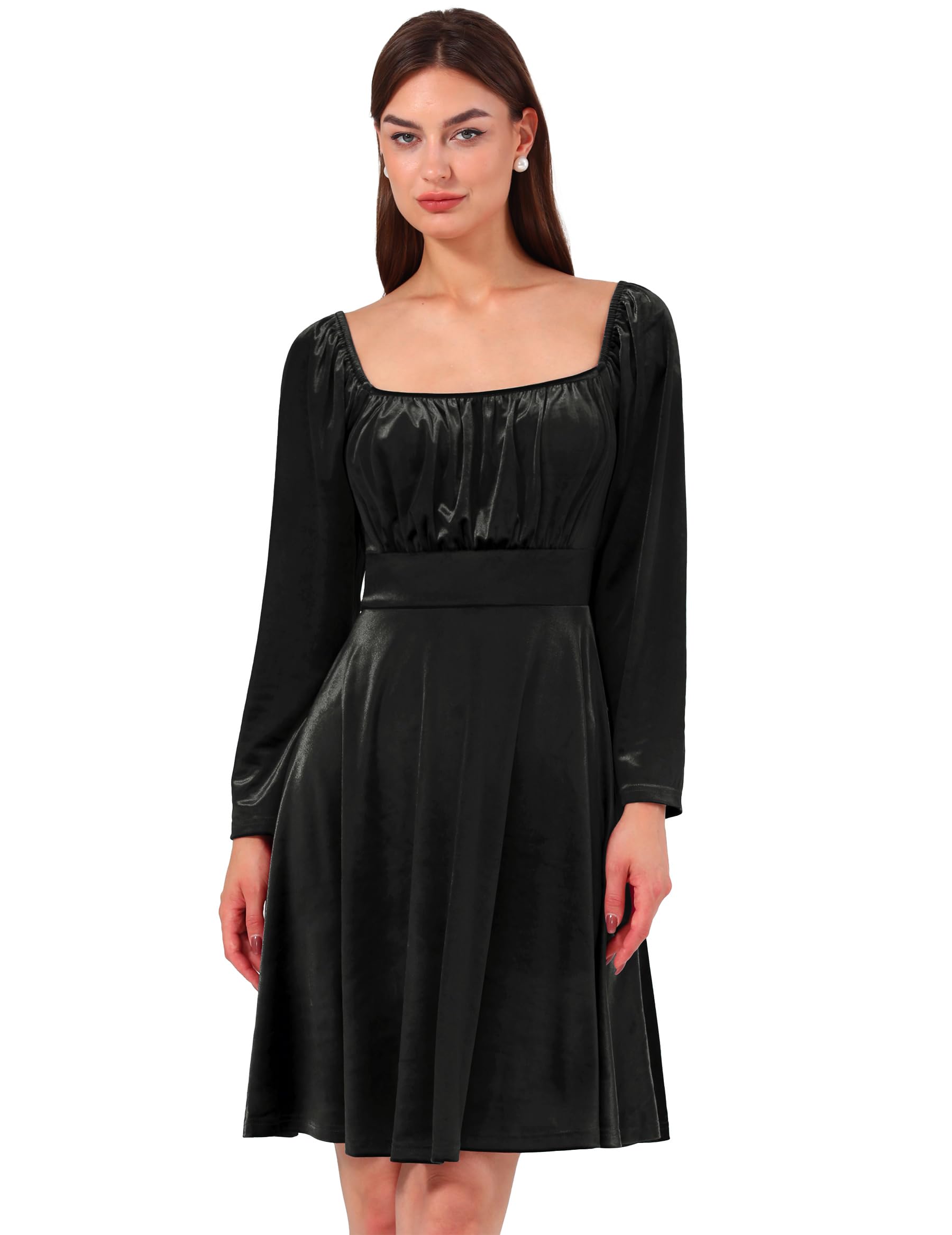 Wedtrend Women's Velvet Party Dress - Square Neck Mini Cocktail Dress with Long Sleeves | Perfect for Holiday Parties, Date Nights & Special Occasions