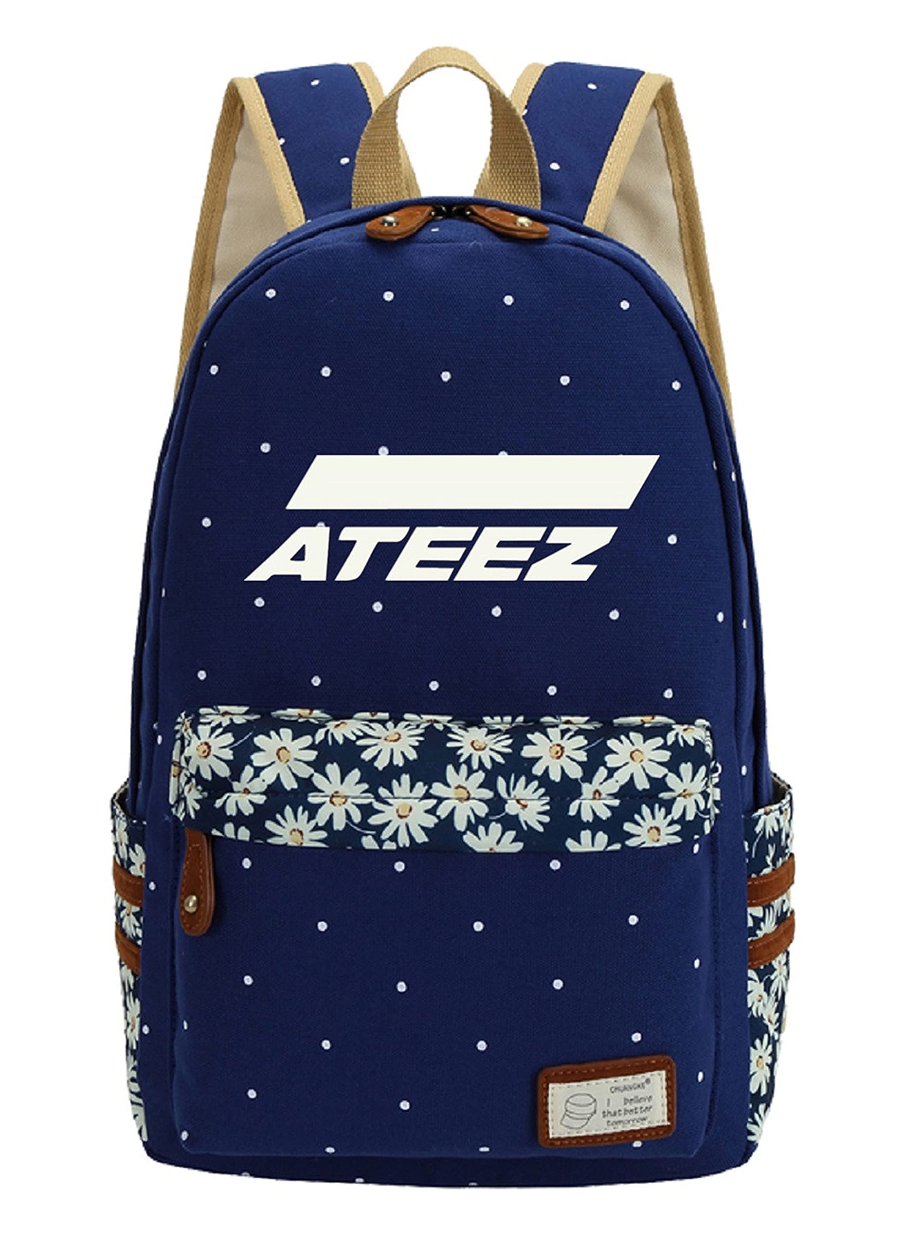**JUSTGOGO Korean KPOP ATEEZ Backpack - Canvas Shoulder Bag for School, Travel & Daily Use - Lightweight & Durable Bookbag (Blue) - Perfect for Fans, Students & Commuters**