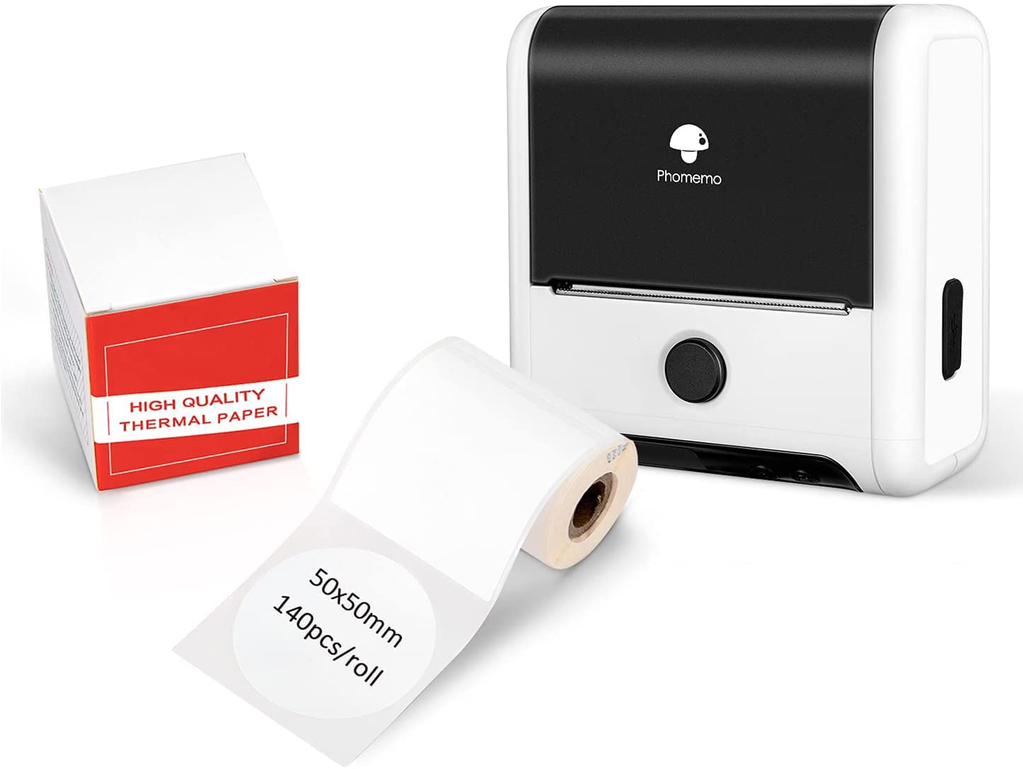 M200 Portable Bluetooth Thermal Label Maker Printer - Compatible with Android & iOS, 3 Inch (80mm) Width Label Printer with 50x50mm Round Labels (140PCS/Roll) - Perfect for Shipping, Inventory & Small Business Labeling