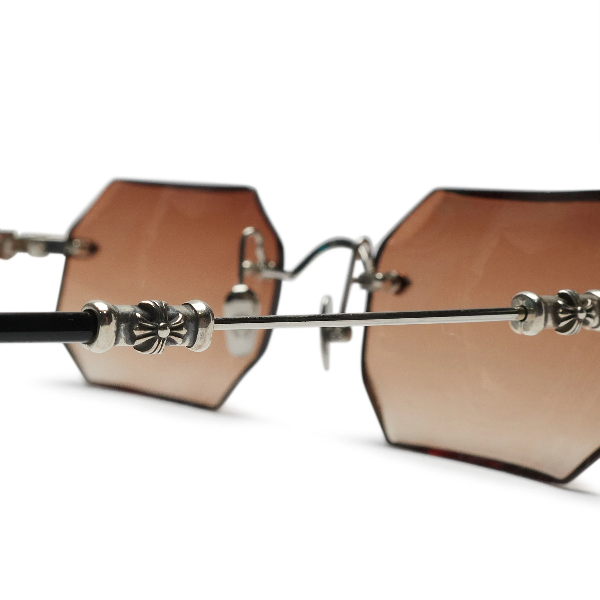 Chrome Hearts Pills III Custom Silver Brown Diamond Cut Sunglasses - Luxury Designer Shades for Men & Women - Perfect for Outdoor Activities, Fashion Events & Summer Style