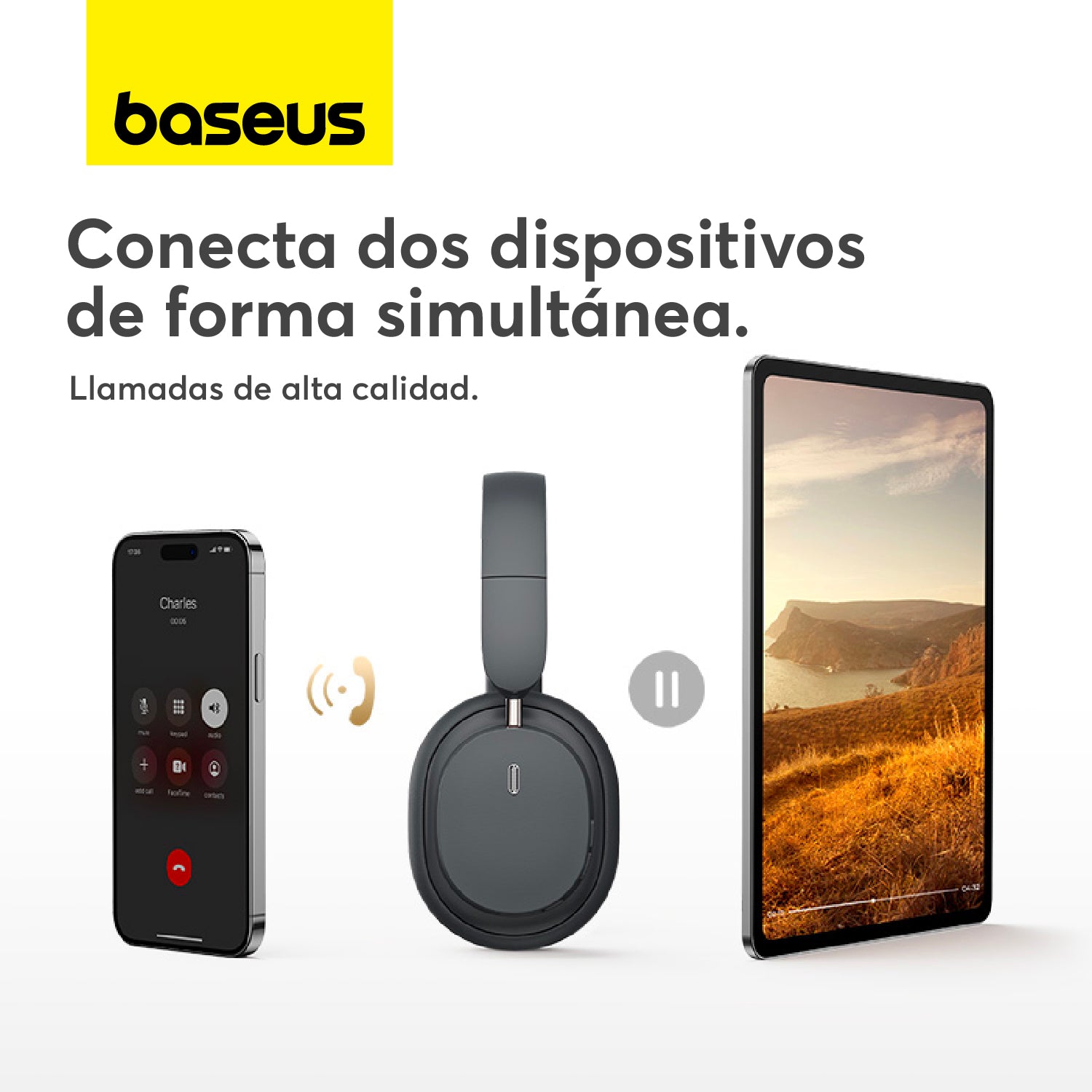 Baseus Bowie D05 Wireless Headphones - Bluetooth 5.0, Hi-Fi Stereo Sound, 30H Playtime, Lightweight Over-Ear Design (Gray) - Perfect for Work, Travel & Gaming