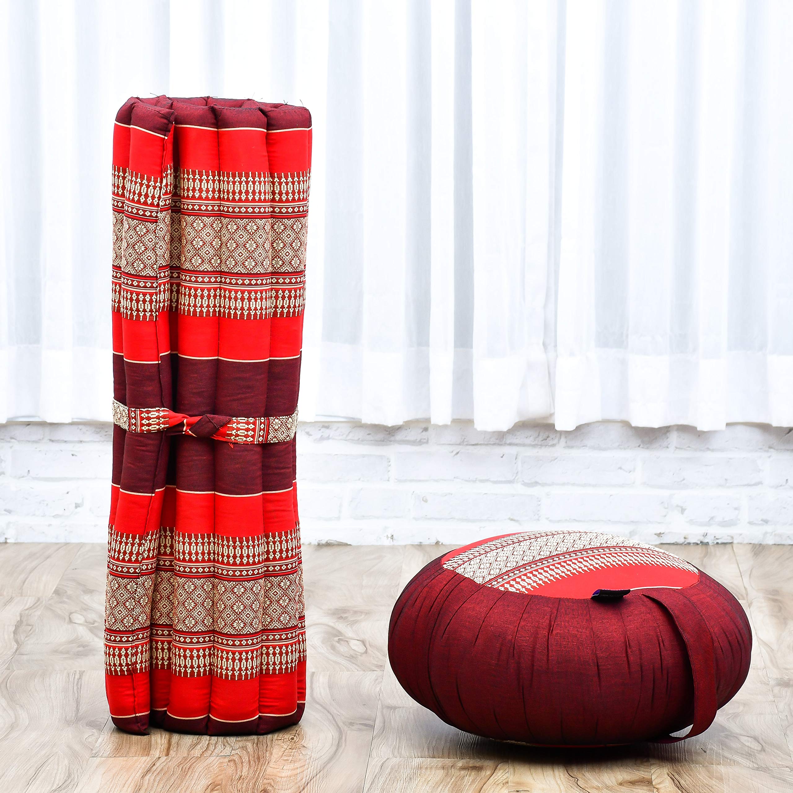 Leewadee Meditation Cushion Set - Premium Round Zafu Pillow & Square Zabuton Mat with Kapok Filling for Yoga, Zen Practice & Home Meditation (Comfortable Floor Seating for Beginners & Experts)