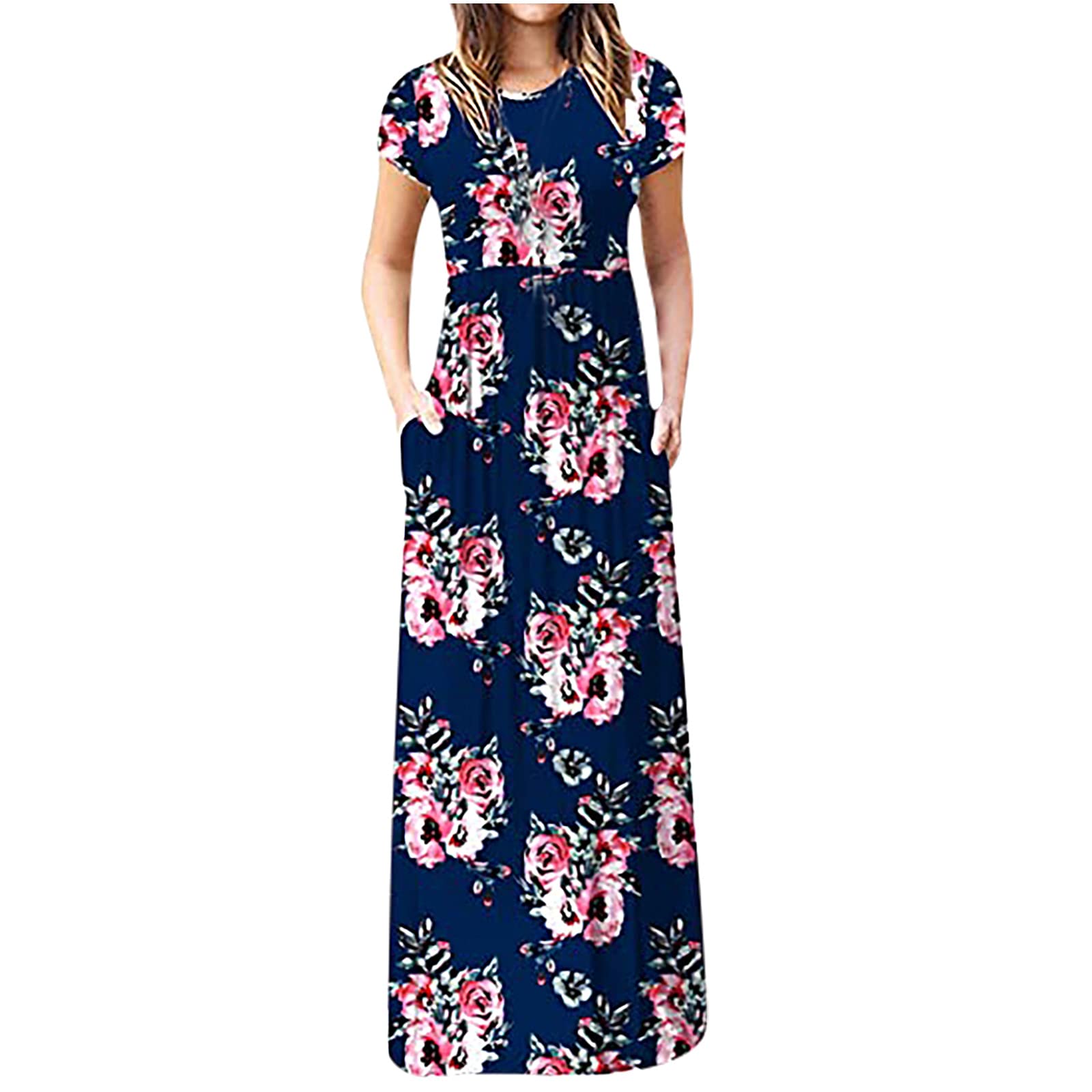 Women's Summer Floral Cold Shoulder Dress - Casual Short Sleeve Boho Maxi Dress with Patchwork Design for Beach, Party & Vacation | Elegant Long Dress for Outdoor Events
