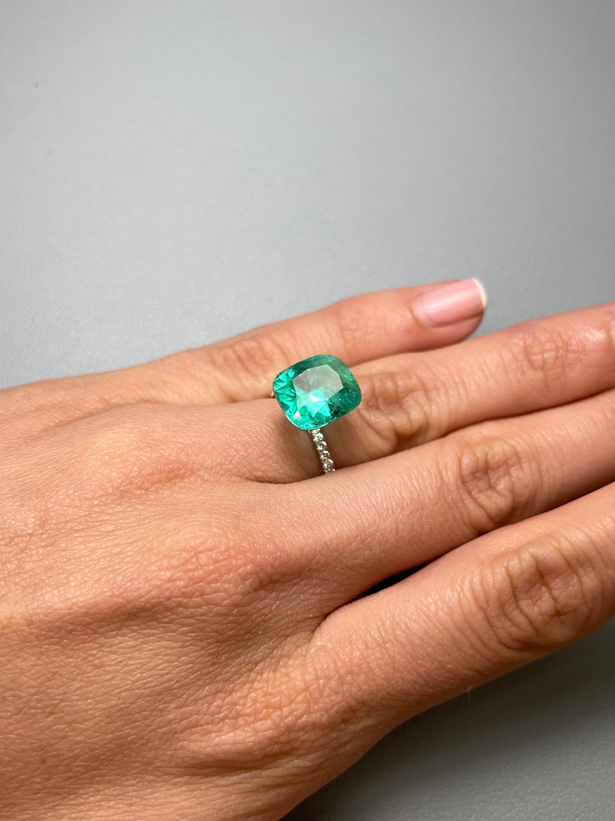 6.65 Carat 12x11.5mm Medium Bluish Green Natural Loose Colombian Emerald Gemstone - Cushion Cut for Jewelry Making, Engagement Rings & Luxury Gifts
