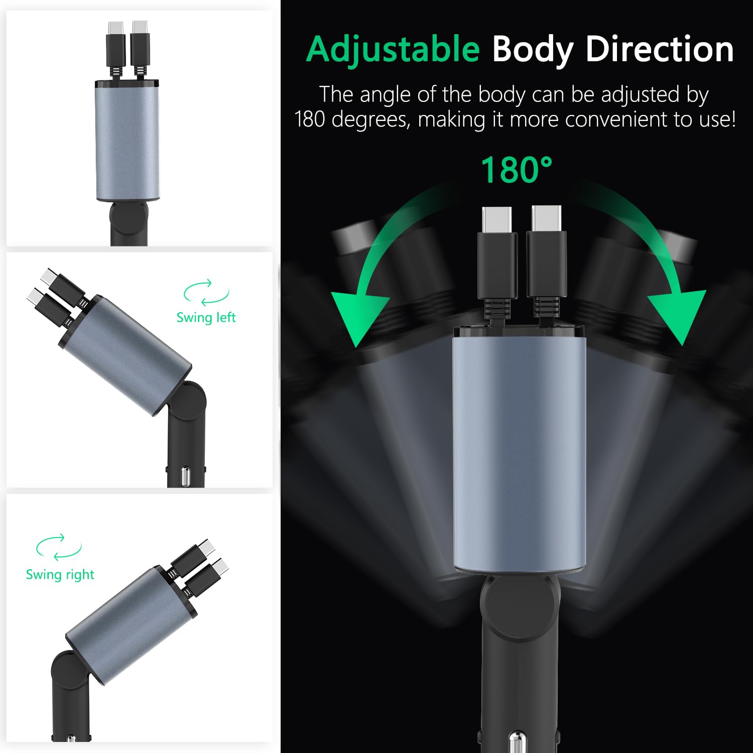 Paiholy 4-in-1 Retractable Car Charger 100W Fast Charging with Dual Type-C & 2 USB Ports - Compatible with iPhone 16/15/14 Pro Max, Galaxy S24/S23, Google Pixel - Perfect for Road Trips, Commuting & Multi-Device Charging in Your Vehicle