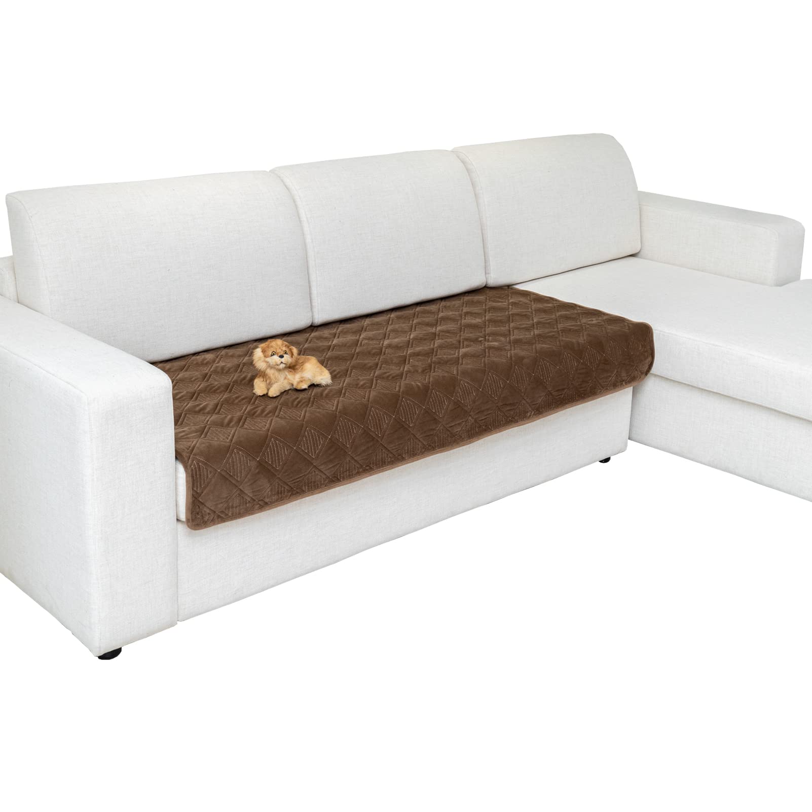 L-Shaped Sectional Sofa Slipcover - Light Brown Furniture Protector (36x82 Inches) for Pets, Dogs & Cats - Perfect for Living Room, Family Room & Home Theater - 3 Cushion Couch & Loveseat Cover (1 Piece)