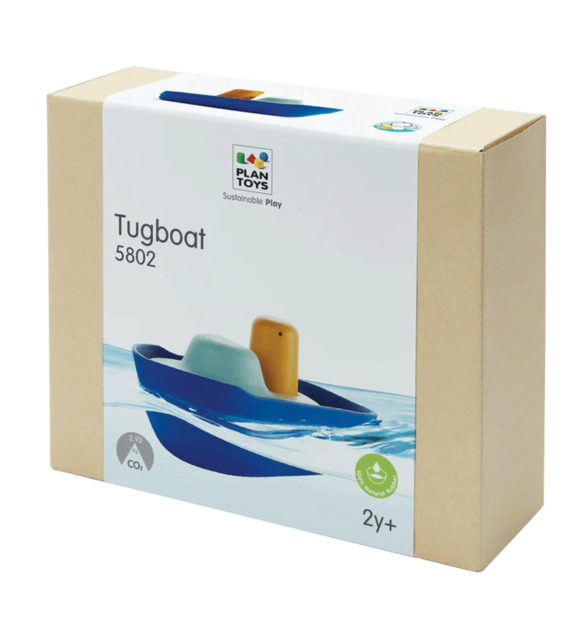 Plan Toys Wooden Tug Boat - Classic Pull Toy for Toddlers & Kids - Eco-Friendly Educational Boat for Bath Time, Ocean Play & Imaginative Adventures