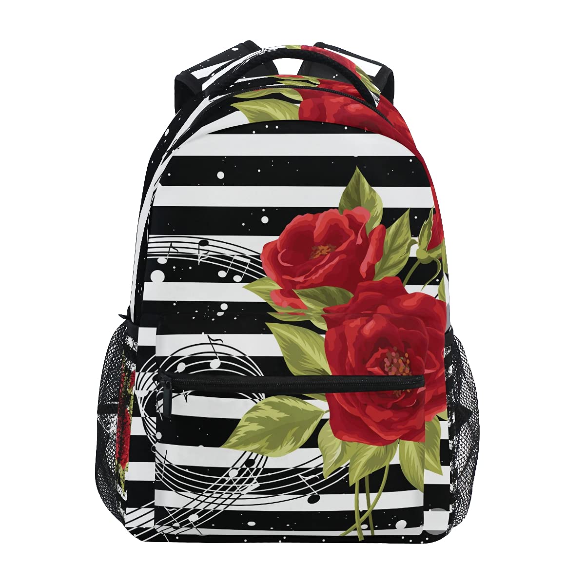 ALAZA Red Rose on Black and White Stripes Backpack for Girls & Boys - School Book Bag for Elementary Teens, Kids Bookbag, Shoulder Bag for Travel, Laptop Daypack - Perfect for School, College, Travel & Daily Use