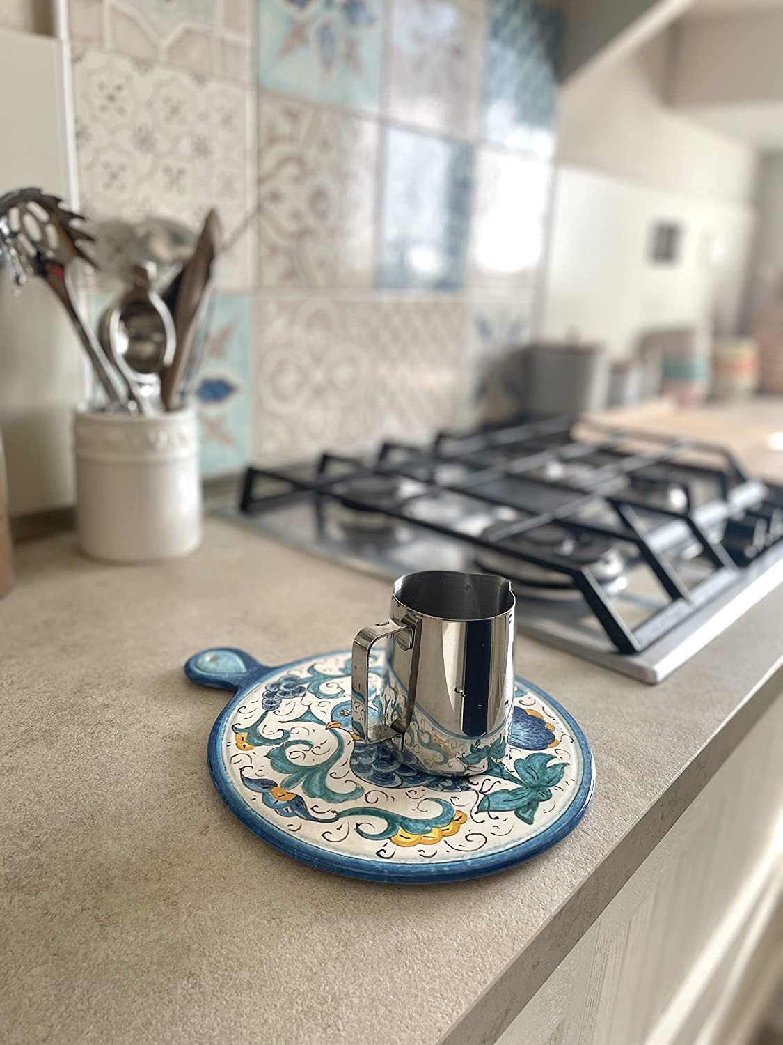 Italian Ceramic Trivet Hand Painted in Tuscany - CERAMICHE PARRINI Artisan Kitchenware Collection - Birds Design Pottery Tile Made in Italy - Perfect for Hot Dishes, Table Decor & Gift Giving