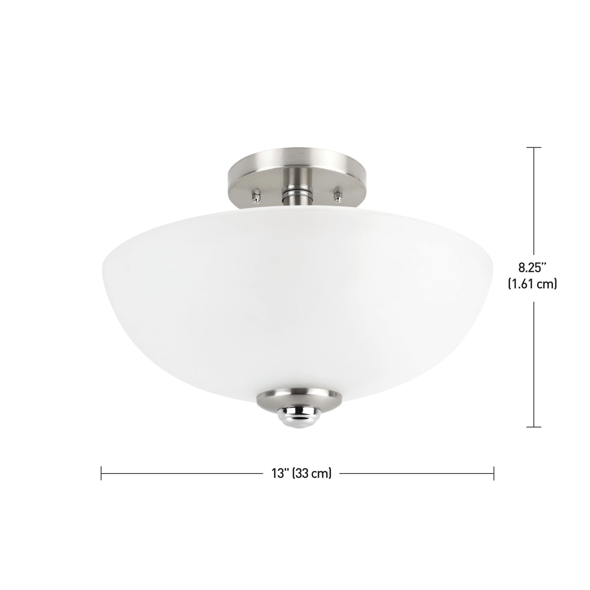 Globe Electric 63357 2-Light Semi-Flush Mount Ceiling Fixture - Brushed Nickel with Chrome Accents & Frosted Glass Shade - Perfect for Kitchen, Bathroom, Bedroom, Closet & Home Lighting - Energy Efficient Indoor Ceiling Light for Modern Homes