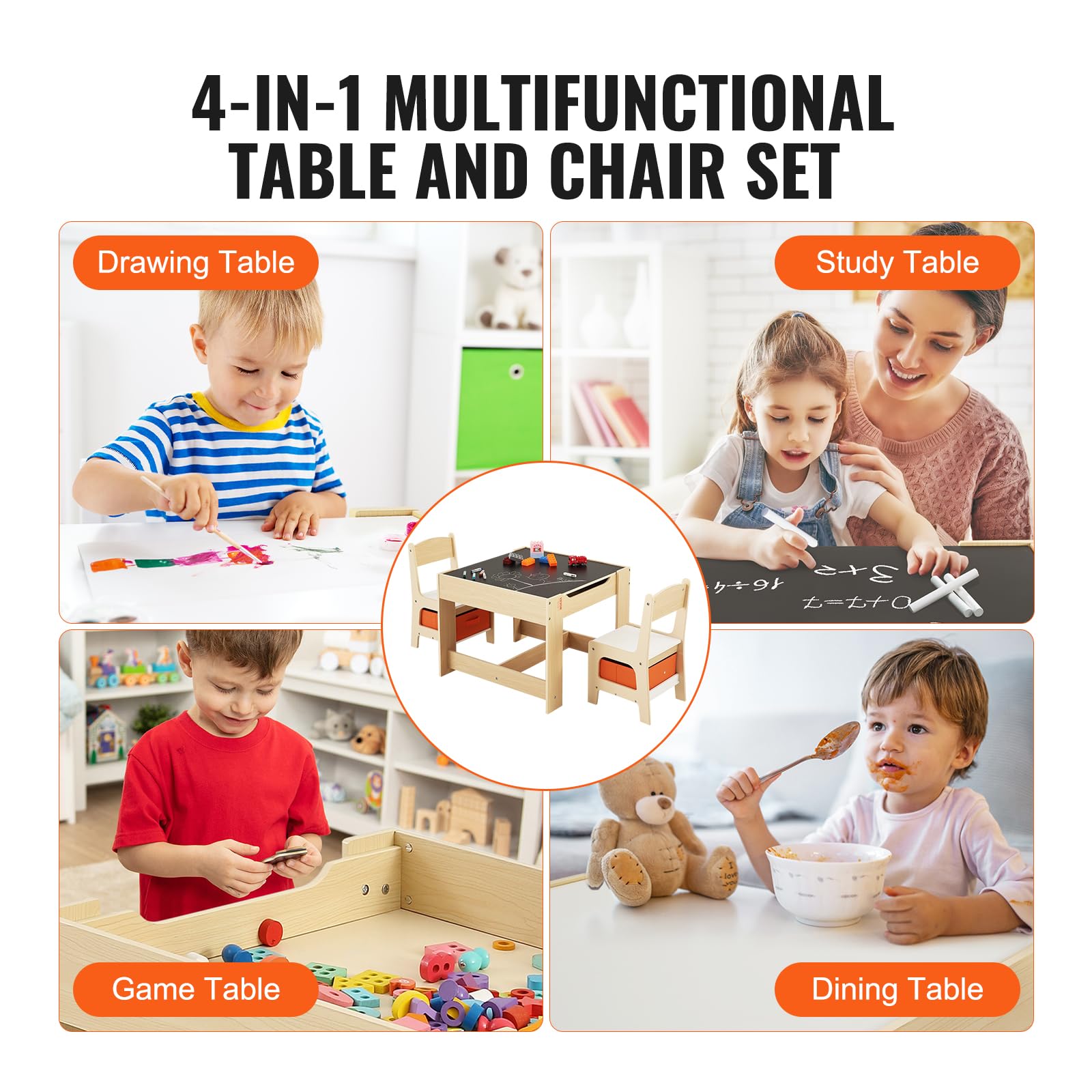VEVOR Kids Table and Chairs Set - Adjustable Toddler Activity Play Table with Storage, Multifunctional Children's Furniture for Drawing, Learning & Playtime - Perfect for Home, Preschool & Daycare Use