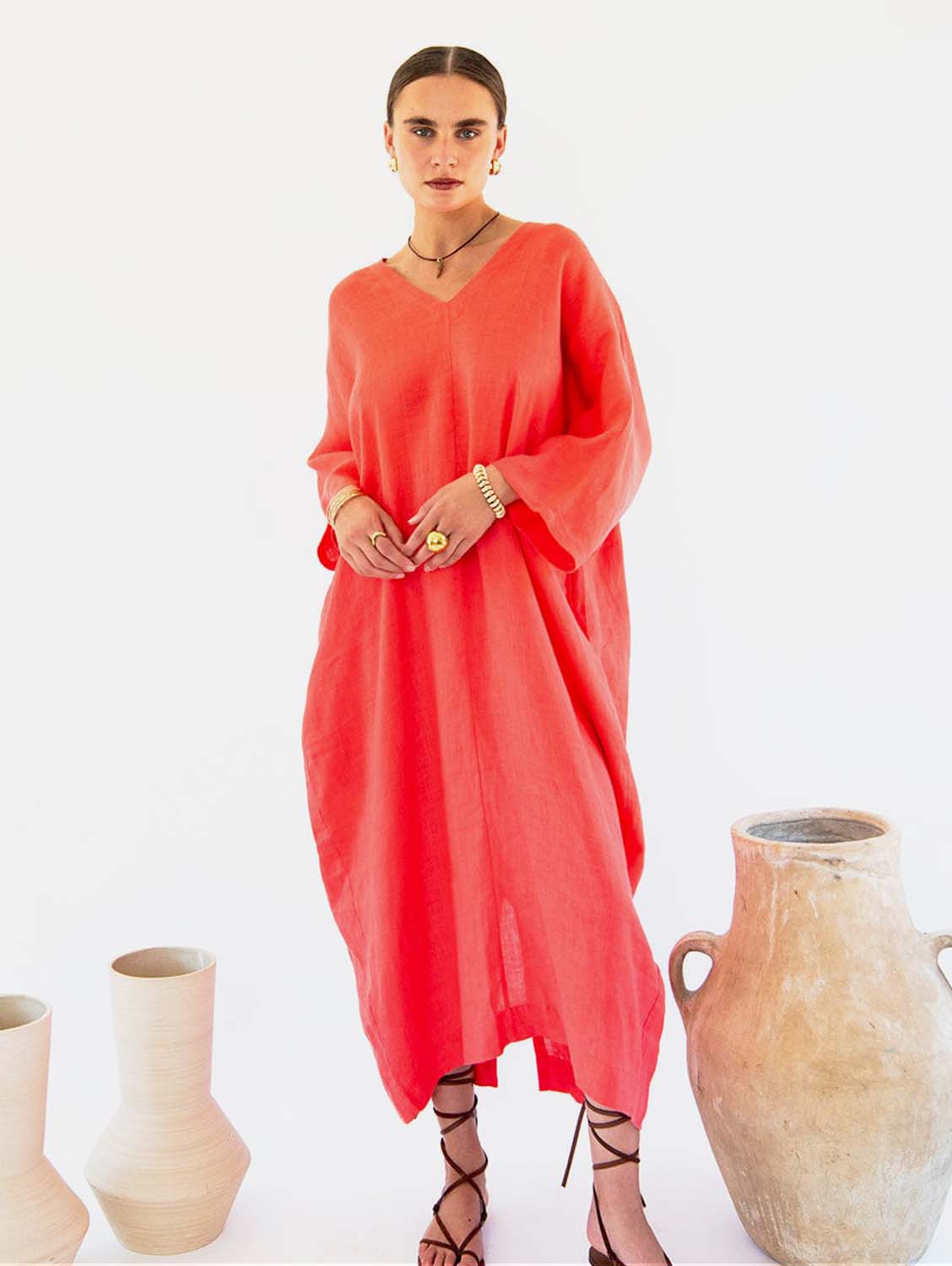 Isla Linen Kaftan Dress for Women - Lightweight Summer Beach Cover Up in Multiple Colors | Perfect for Vacations, Poolside Lounging & Boho Fashion