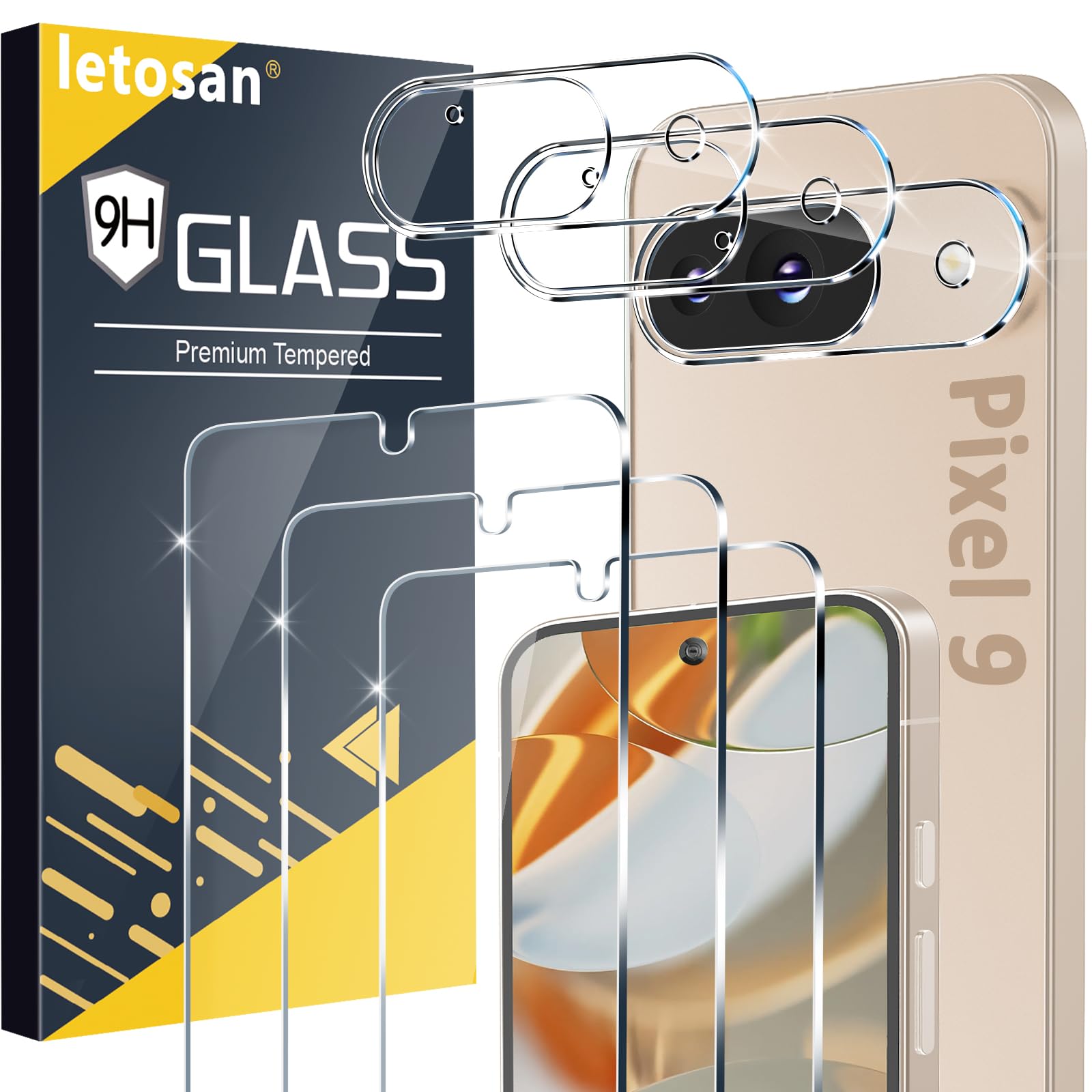 Google Pixel 9 Screen Protector 3-Pack - 9H Tempered Glass with Fingerprint Unlock for Daily Protection