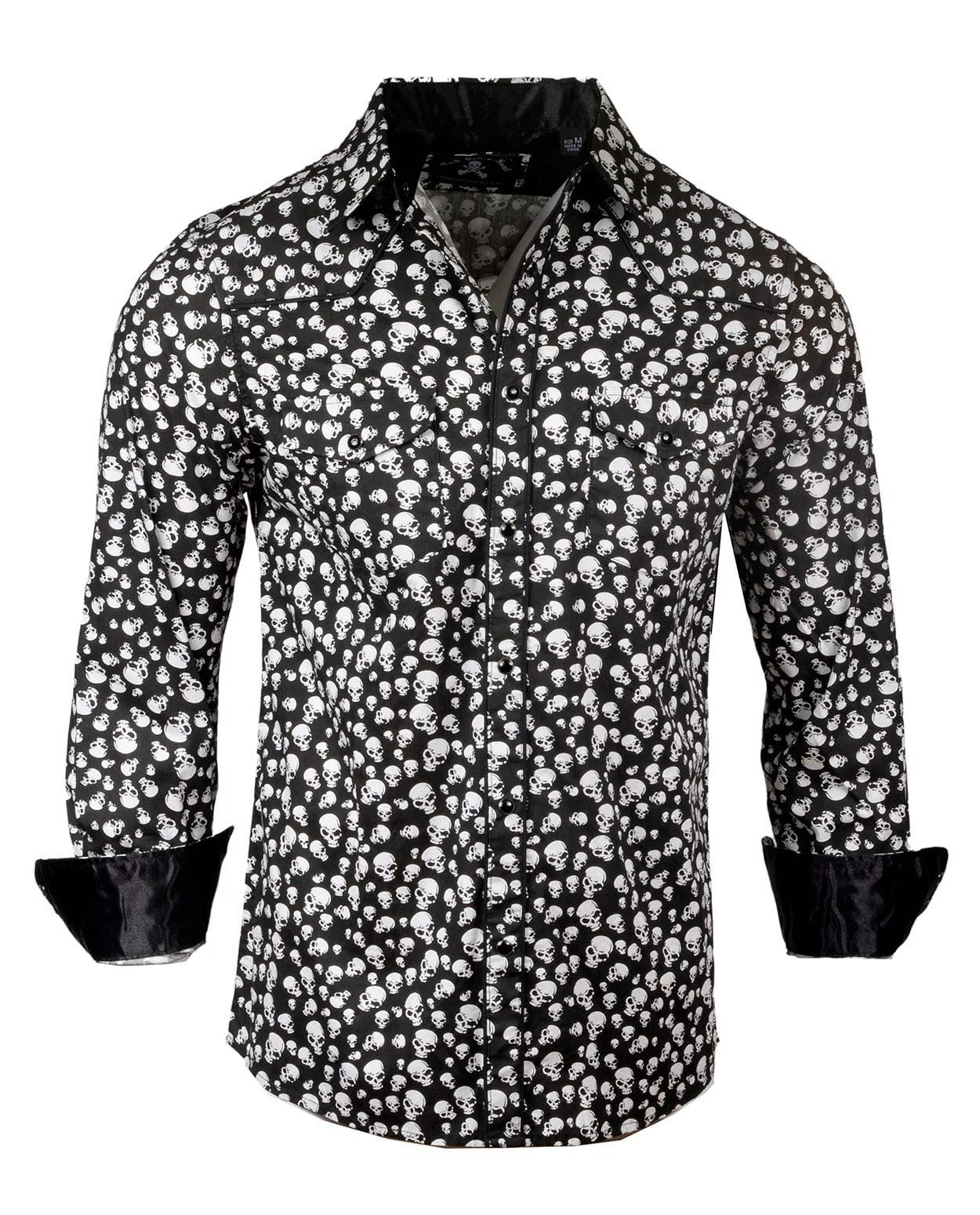 Rock Roll n Soul Men's 'I'm Your Boogieman' Skull Print Long Sleeve Button-Up Shirt 814 | Gothic Fashion, Halloween Costume & Rock Concert Outfit