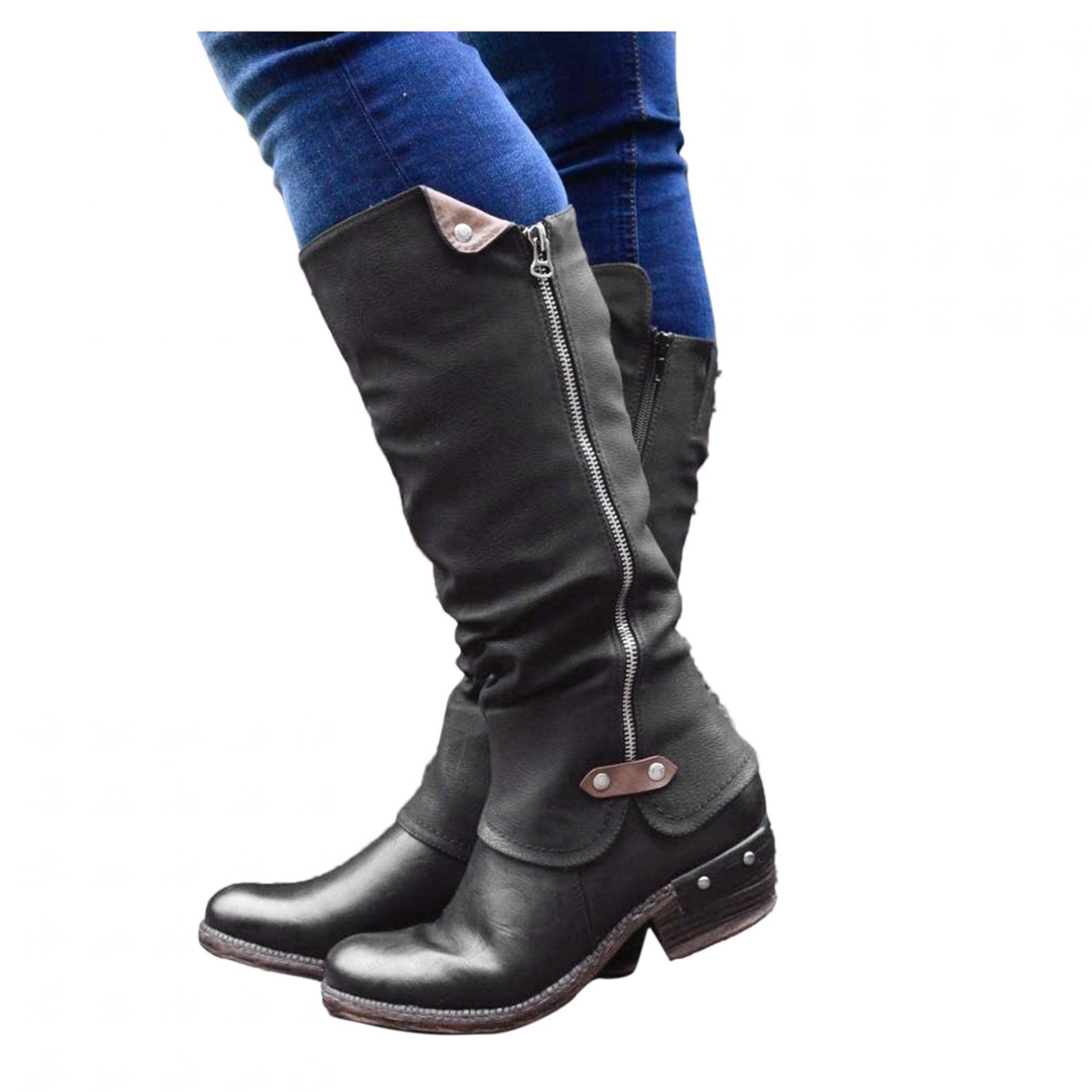 Vintage Women's Ankle Boots - Chunky Heel Lace Up Combat Booties for Women | Stylish Mid-Calf Shoes for Fall, Winter & Casual Outfits