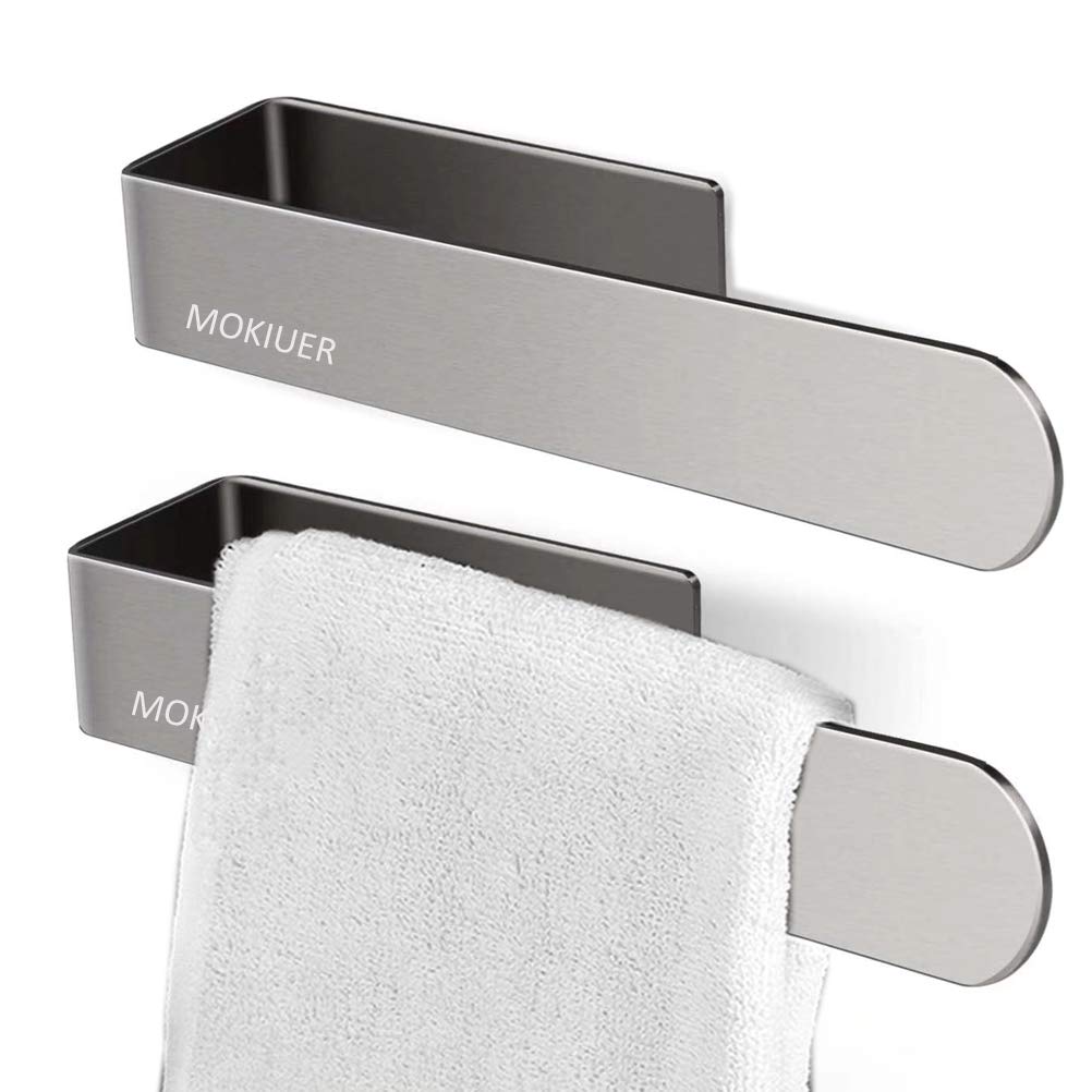 Stainless Steel Brushed Hand Towel Holder & Ring Set - Self Adhesive Bathroom & Kitchen Towel Bar (Pack of 2) - Perfect for Small Spaces, RVs, and Apartments
