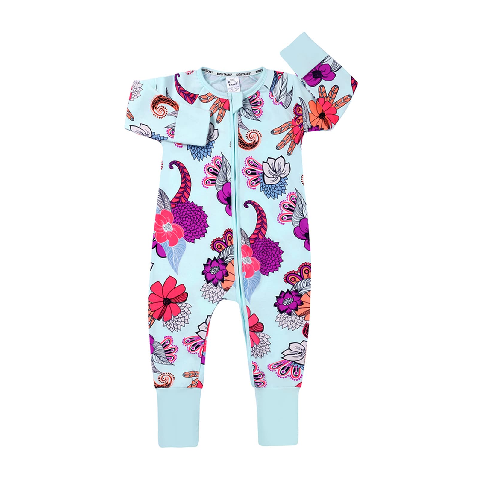 Egbsmy Newborn Ruffle Long Sleeve Jumpsuit - Infant Boys & Girls Printed 1-Piece Romper with Front Zip | Soft Baby Outfit for Playdates, Photo Shoots & Everyday Wear