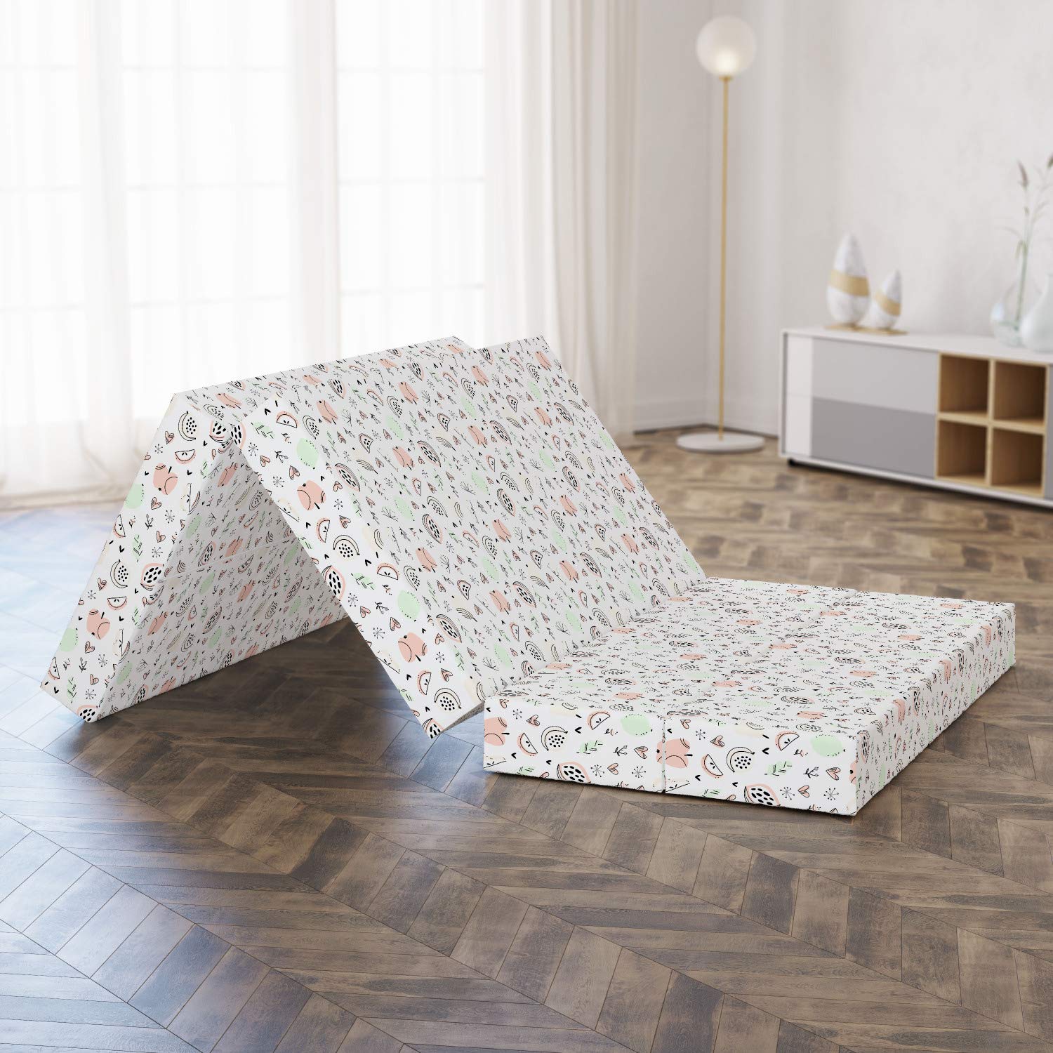 Ambesonne Fruit Print Foldable Mattress - Soft Toned Apples & Lemons Design, 78.7