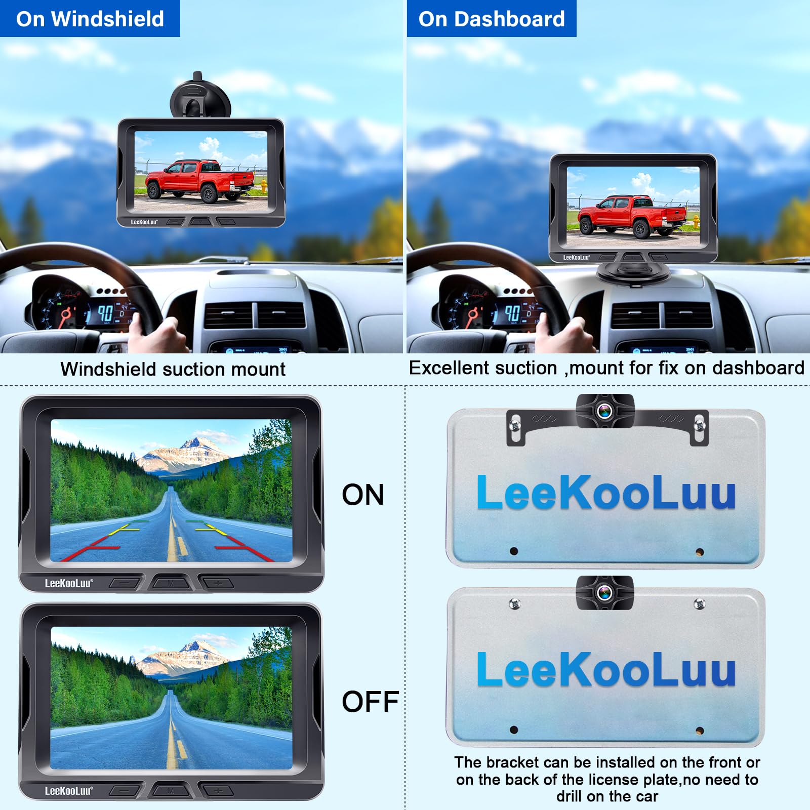 LK2 Wireless Backup Camera - 5 Inch HD 1080P Monitor with Stable Digital Signal & No Delay, Bluetooth Rear View Camera with Auto-Switching & Night Vision for Trucks, Cars, Pickups, SUVs, Campers - Easy Installation for Safe Parking & Reversing
