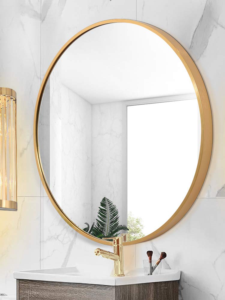 23.6 Inch Gold Round Wall Mirror - Large Circle Bathroom Mirror with Metal Frame, Modern Vanity Mirror for Living Room, Bedroom & Entryway - Perfect for Home Decor, Makeup Area and Wall Decoration