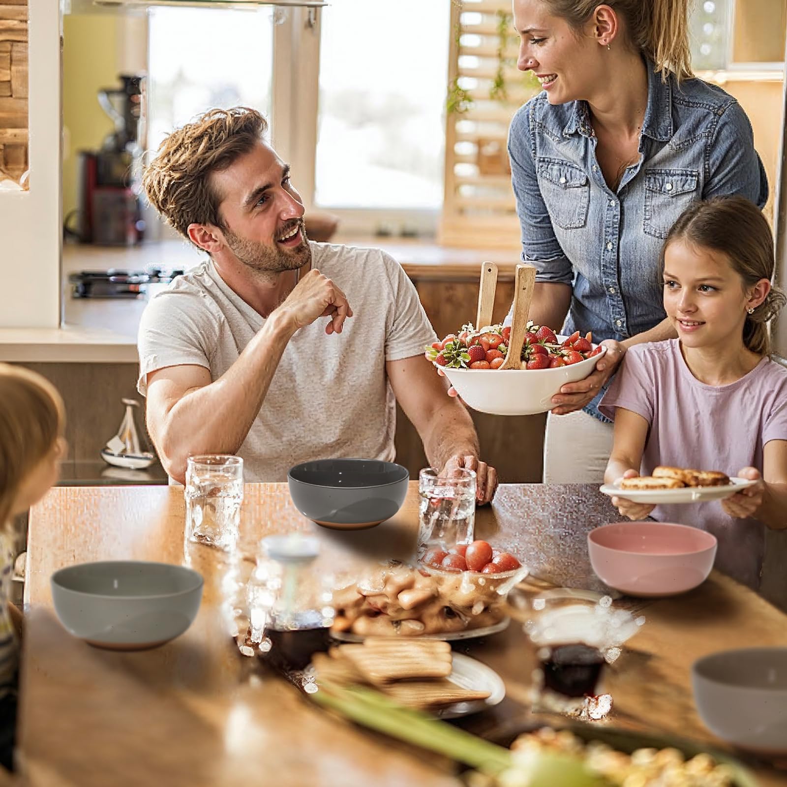 Morandi Color Large Ceramic Bowls Set of 4 - 30oz Microwave & Dishwasher Safe Serving Bowls for Cereal, Soup, Salad, Oatmeal - Perfect for Family Dinners, Party Serving & Everyday Use