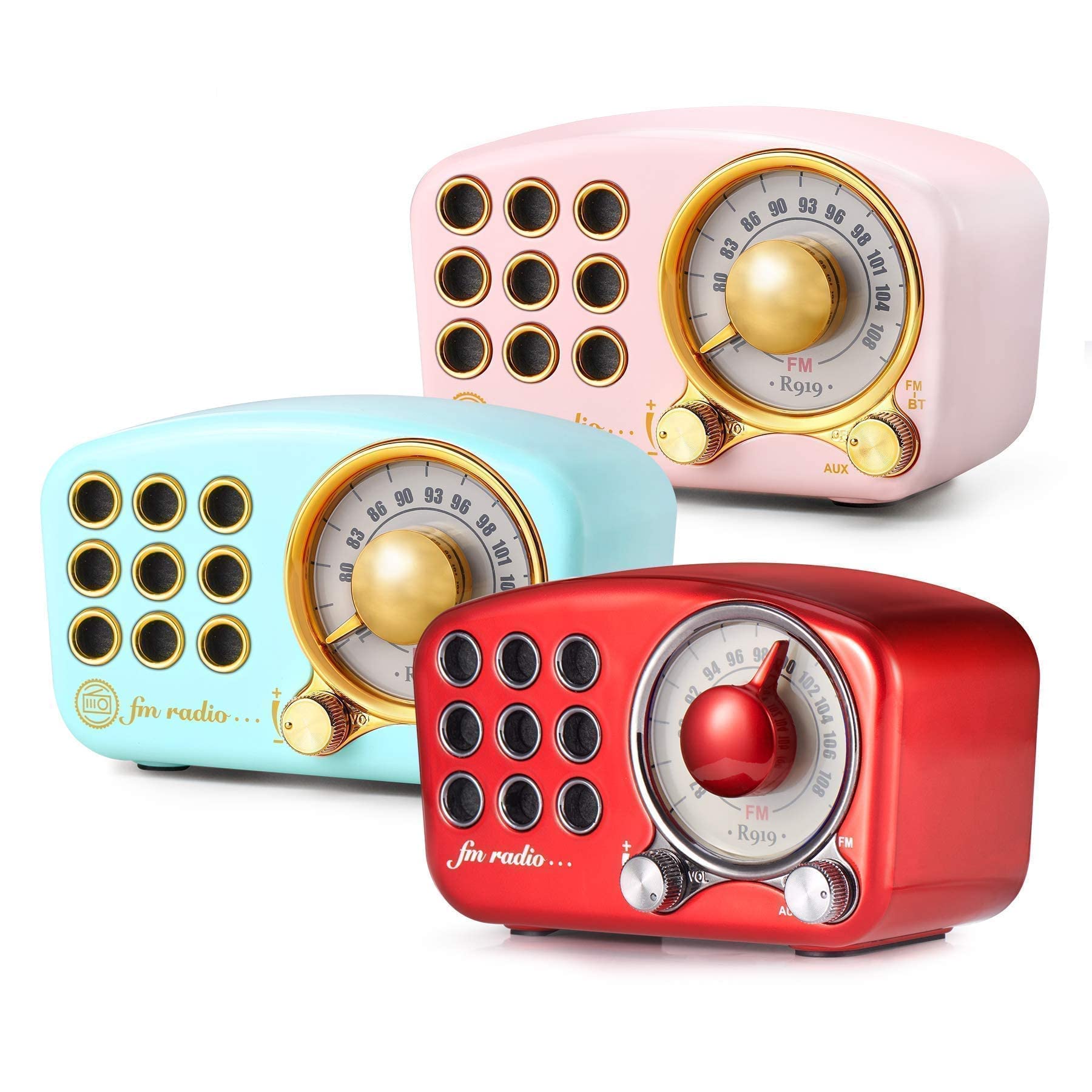 Greadio Vintage Bluetooth Speaker - Retro FM Radio with Classic Design, Enhanced Bass, Loud Volume, Bluetooth 4.2 Wireless, TF Card & MP3 Player (Blue/Pink/Red) - Perfect for Home Decor, Outdoor Picnics & Vintage Lovers