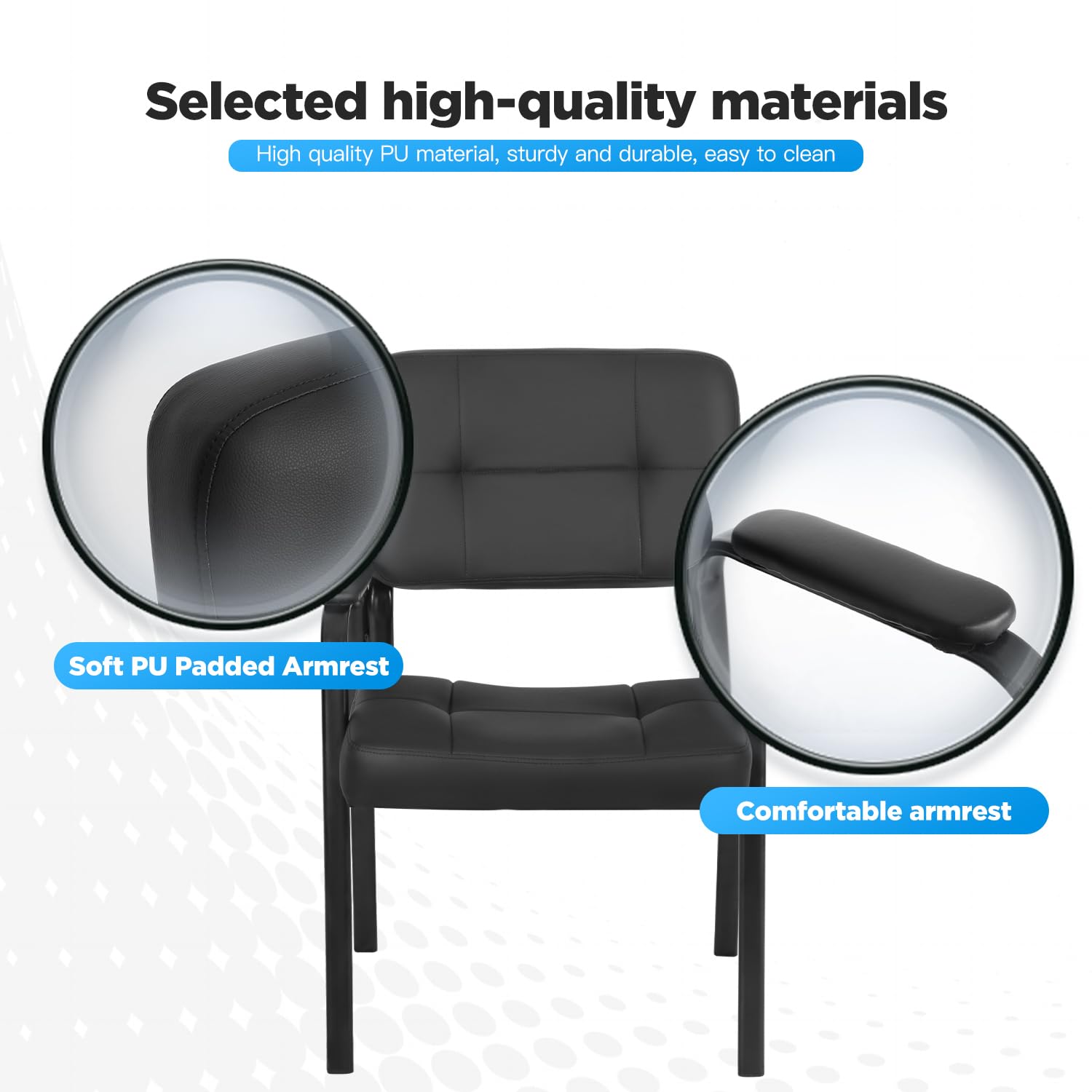 FDW Office Guest Chair - PU Leather Reception Waiting Room Chair with Padded Armrests, No Wheels, Black - Perfect for Home Office, Meeting Rooms, and Lobby Seating