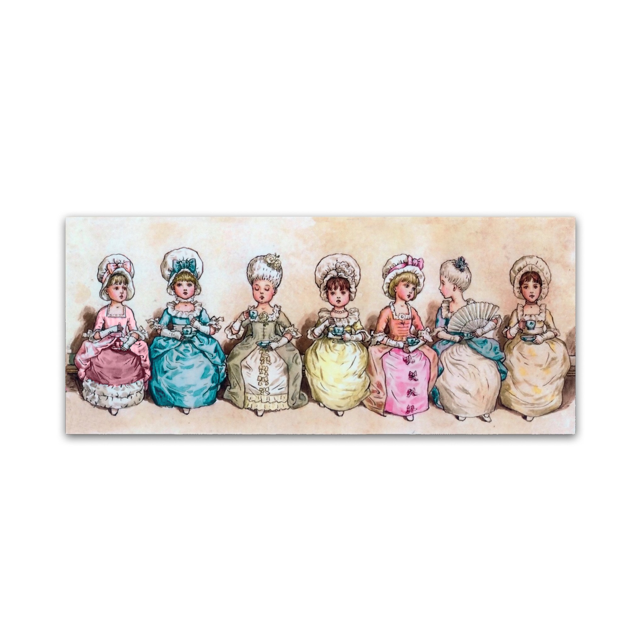 Vintage Apple Collection Little Girls At Tea Time Wall Art - 20x47 Inch Floral Nursery Decor for Girls Room, Bedroom, Playroom - Perfect for Birthday Gifts & Home Decoration