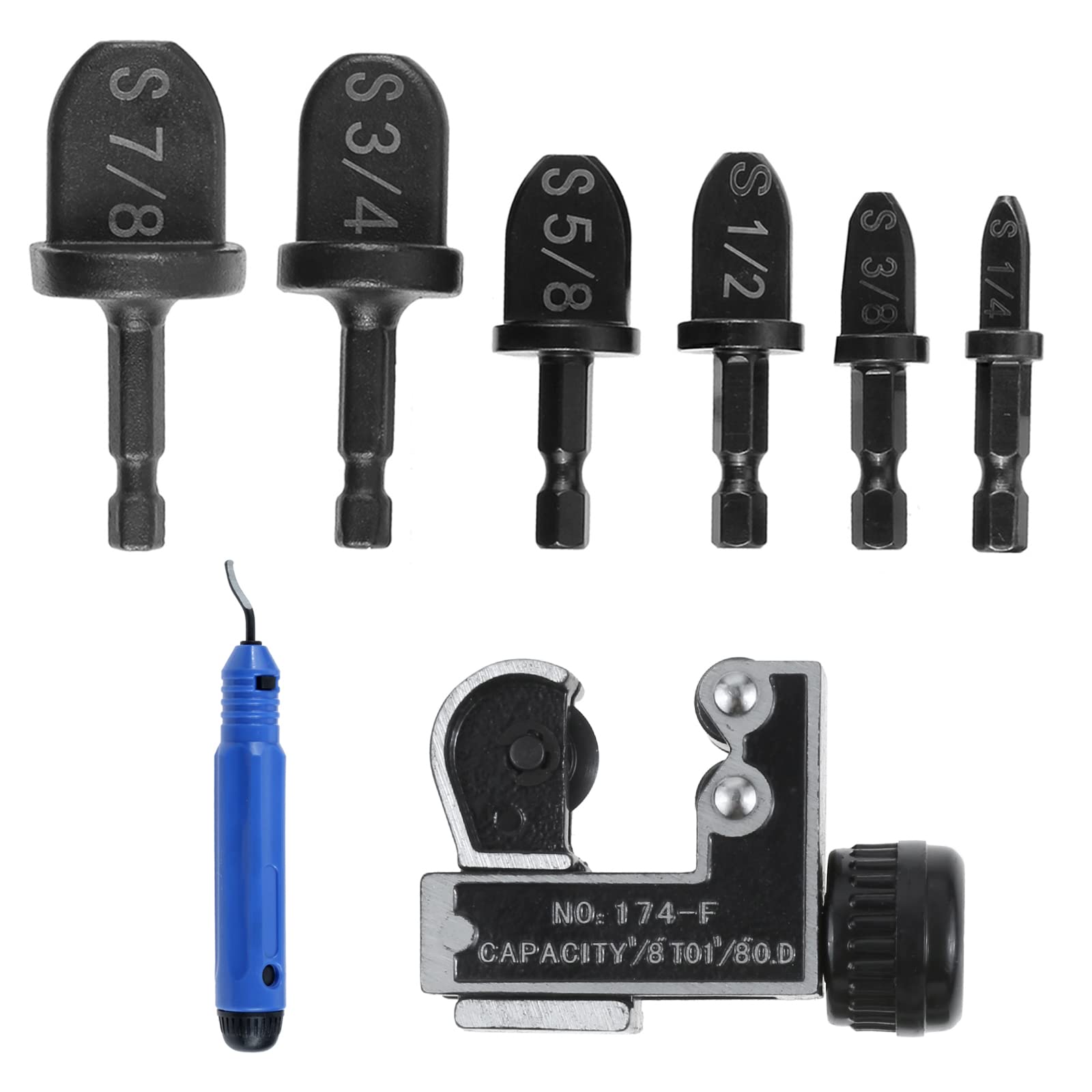 8-Piece HVAC Repair Tool Kit - Copper Tube Swage Tool, Expander Drill Bit Set, Pipe Cutter & Deburring Tool for AC, Refrigeration & Plumbing (Works on Copper, Aluminum & Thin Stainless Steel) - Perfect for HVAC Technicians, DIY Home Repairs & Professional Installations