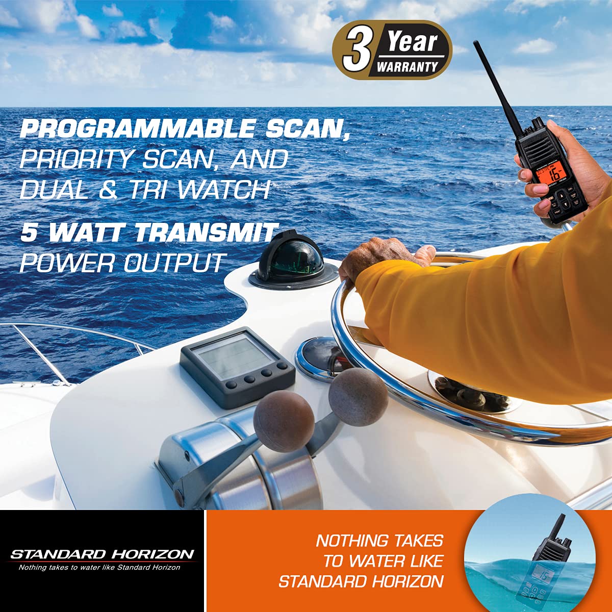 Standard Horizon HX380 Floating VHF Marine Radio with Speaker Microphone Bundle - Waterproof, GPS, NOAA Weather Alerts for Boating, Fishing & Emergency Use