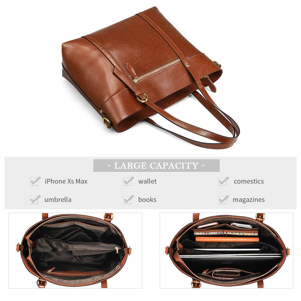 Genuine Leather Women's Tote Bag - Soft Vintage Shoulder Purse with Top Handle, Large Capacity Fashion Handbag for Work, Travel & Everyday Use