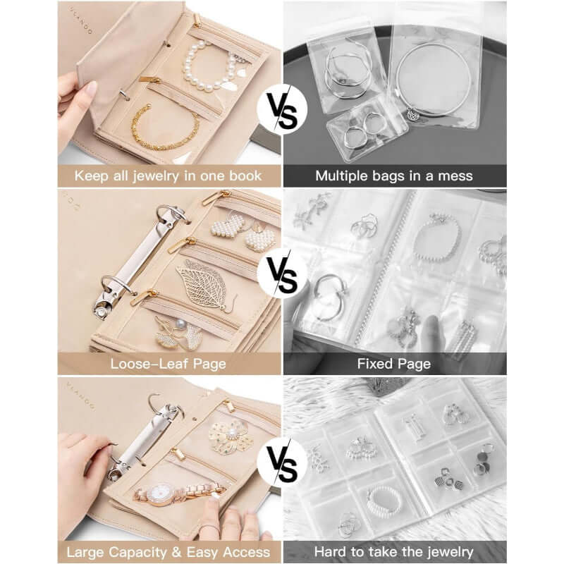 Premium Jewelry Organizer Case - Zippered Binder Book with Storage Pouch | APJ313 | Perfect for Travel, Home & Gift Giving
