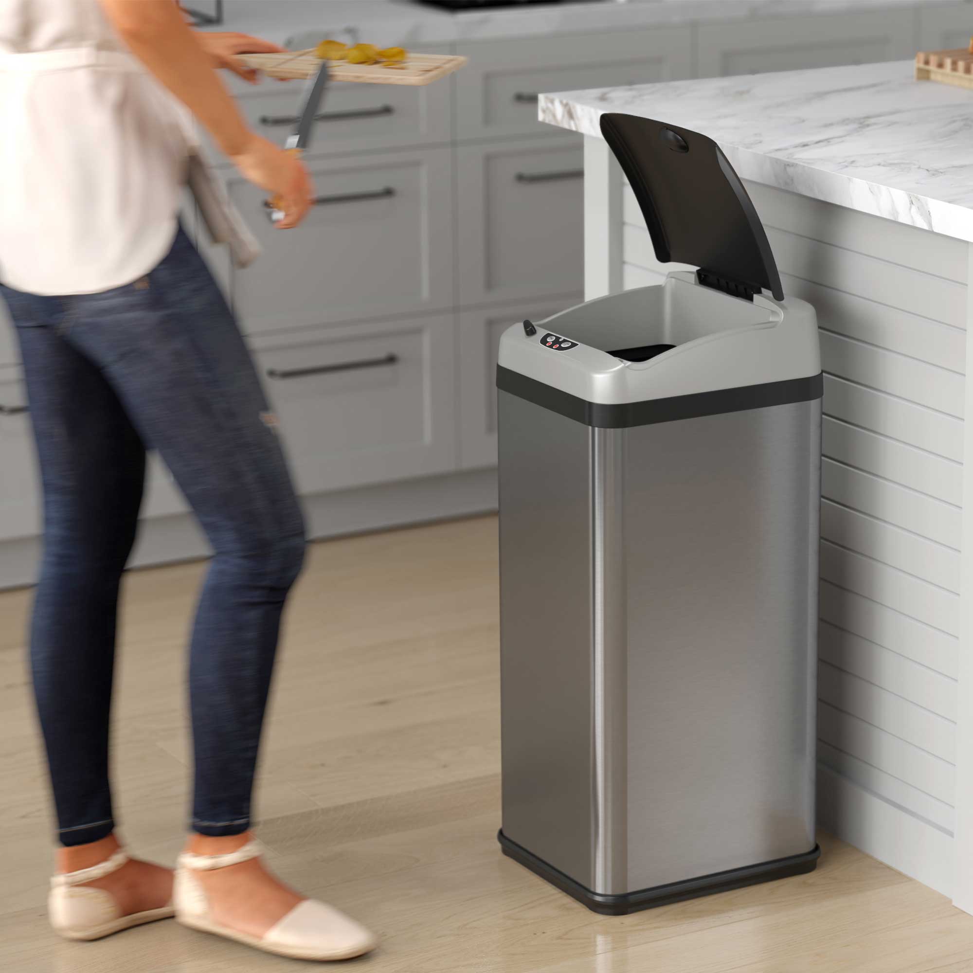 13 Gallon & 2.5 Gallon Automatic Touchless Trash Can Combo - Sensor Kitchen & Bathroom Garbage Bin with Odor Control AbsorbX Technology - Perfect for Home, Office, and Commercial Use