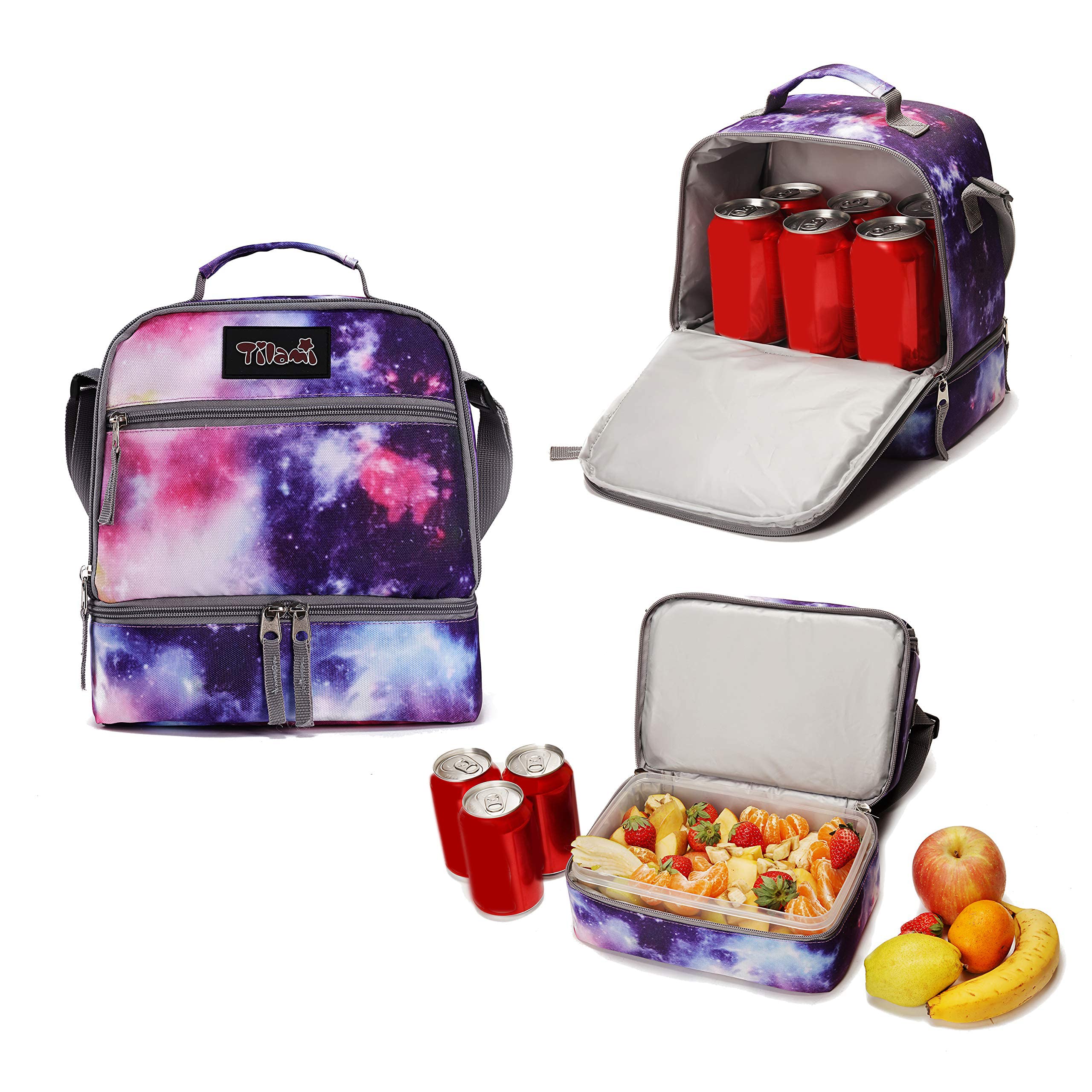 Tilami Insulated Lunch Bag for Kids & Toddlers - Adjustable Strap, Two Compartments, Leakproof Zipper - Perfect for School, Picnics & Travel (Purple)