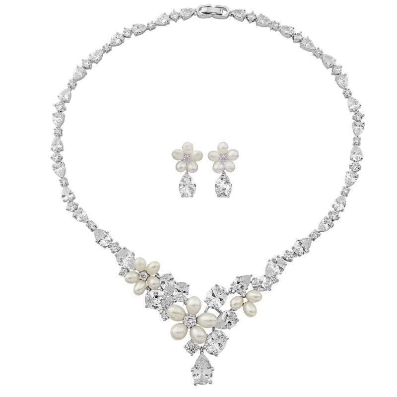 Elegant Crystal & Pearl Bridal Jewelry Set for Wedding - Necklace, Earrings & Hair Accessory | Perfect for Brides, Bridesmaids & Formal Occasions