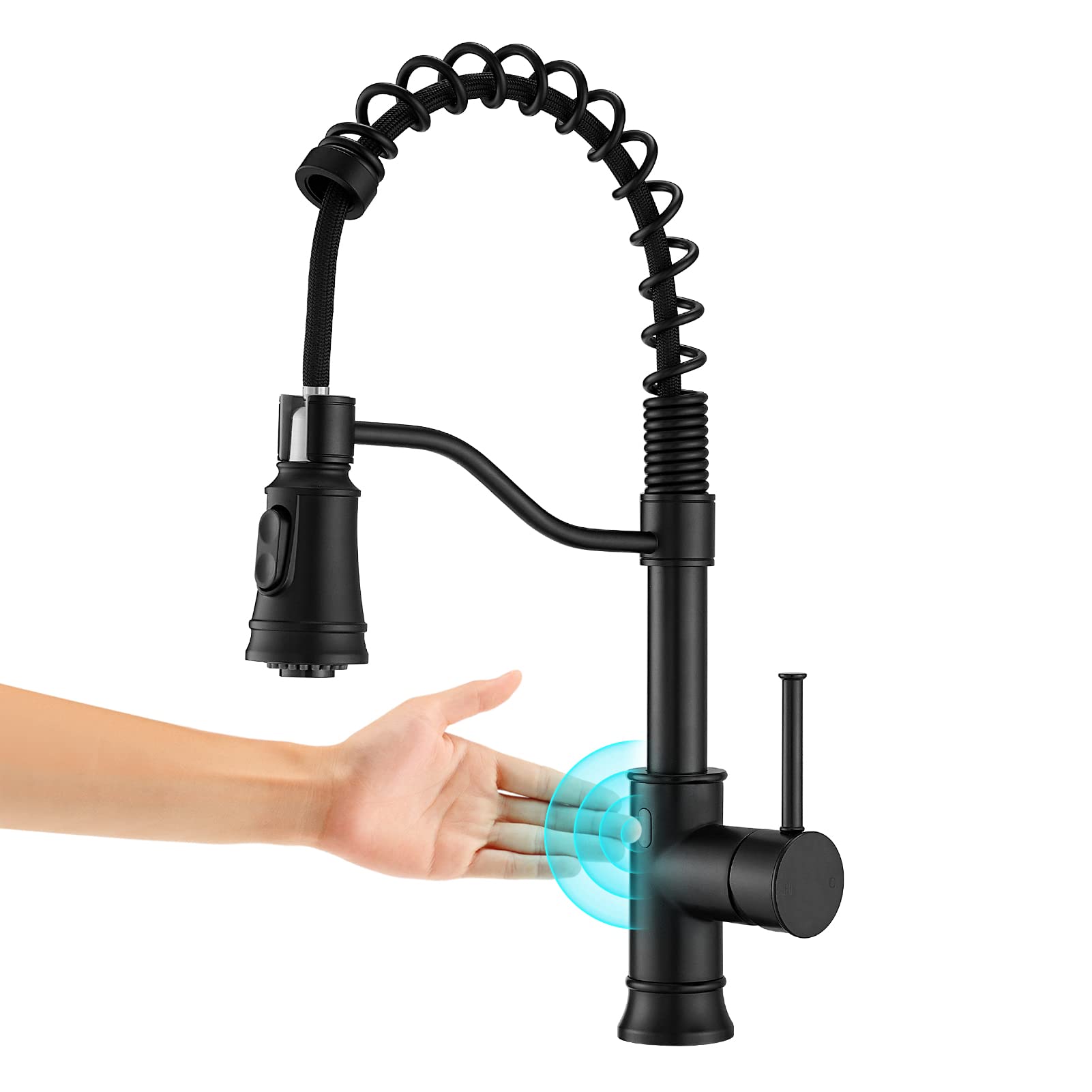 Matte Black Touchless Kitchen Faucet - WOJIUBUXIN Motion Sensor Smart Sink Faucet with Pull Down Sprayer, Single Handle Hands-Free Commercial Faucet for Modern Kitchens, Restaurants & Food Prep Areas
