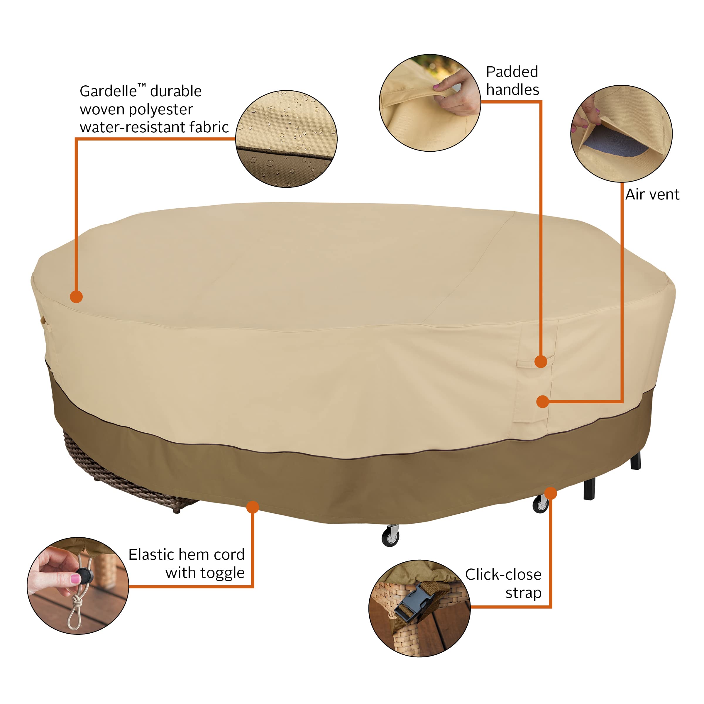Classic Accessories Veranda 128-Inch Round Water-Resistant Patio Furniture Cover - Outdoor Protection for Chairs, Tables & Garden Furniture in All Weather Conditions
