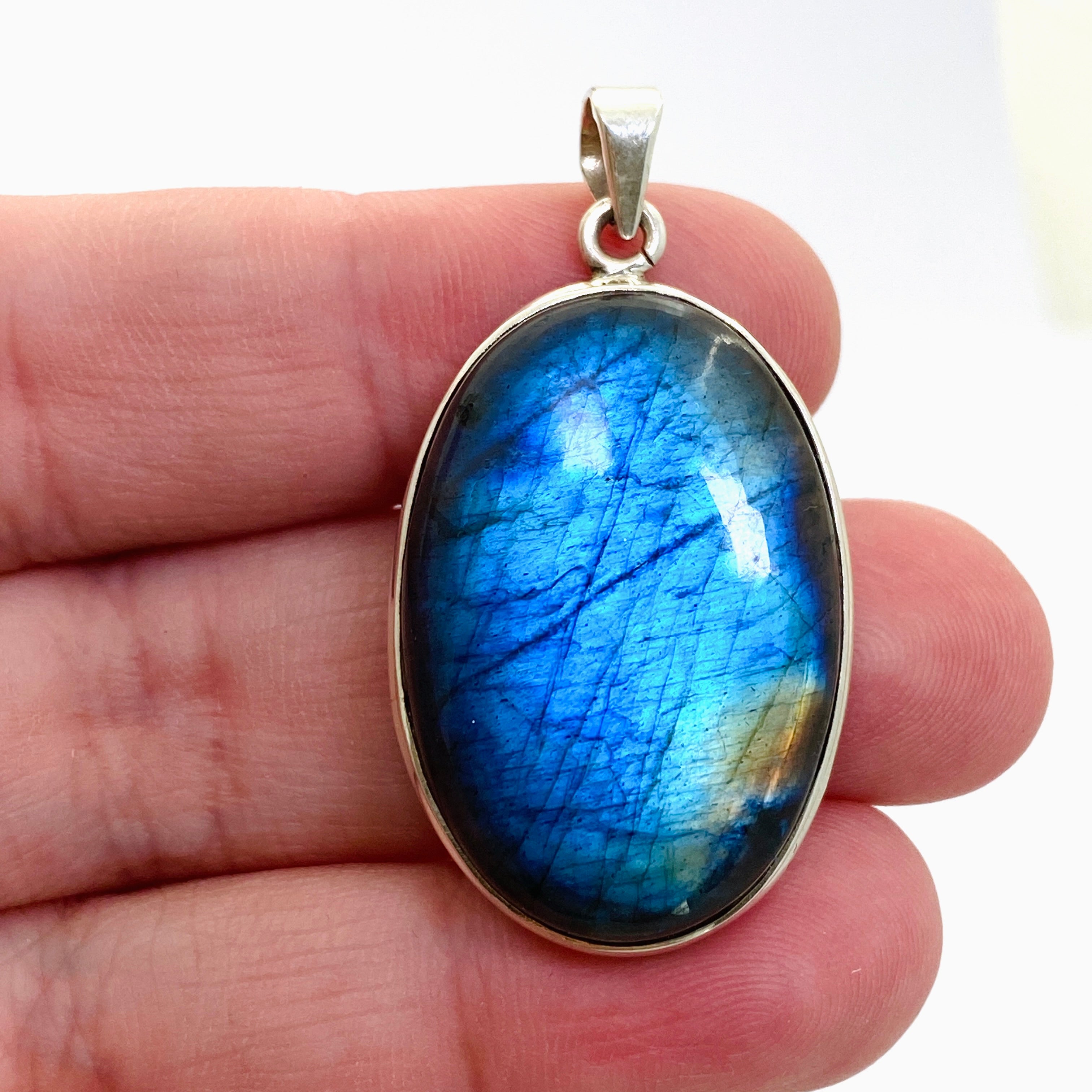 Natural Labradorite Oval Cabochon Pendant - 18mm Handmade Silver Jewelry for Women - Perfect for Meditation, Energy Healing & Spiritual Gifts