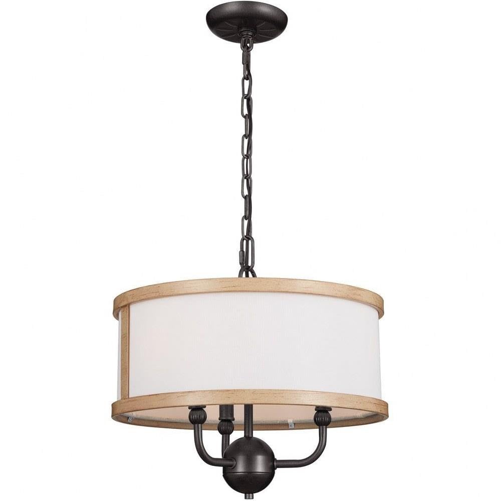 Kichler Heddle 15.5 Inch 3-Light Chandelier in Anvil Iron and Beech - Modern Farmhouse Ceiling Light Fixture for Dining Room, Bedroom or Entryway Lighting