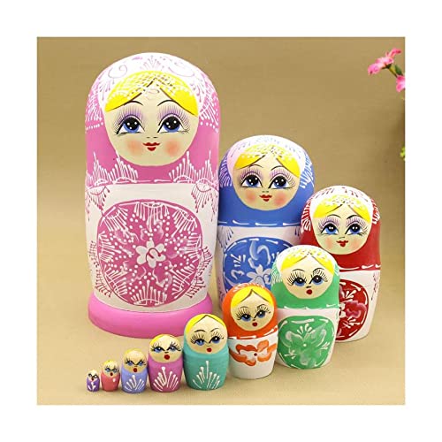 10pcs Wooden Russian Stacking Nesting Dolls Set - Handmade Matryoshka Dolls for Girls, Kids Toys, Christmas Gifts & Home Decor - Perfect for Birthday Parties, Nursery Decor, and Cultural Collections