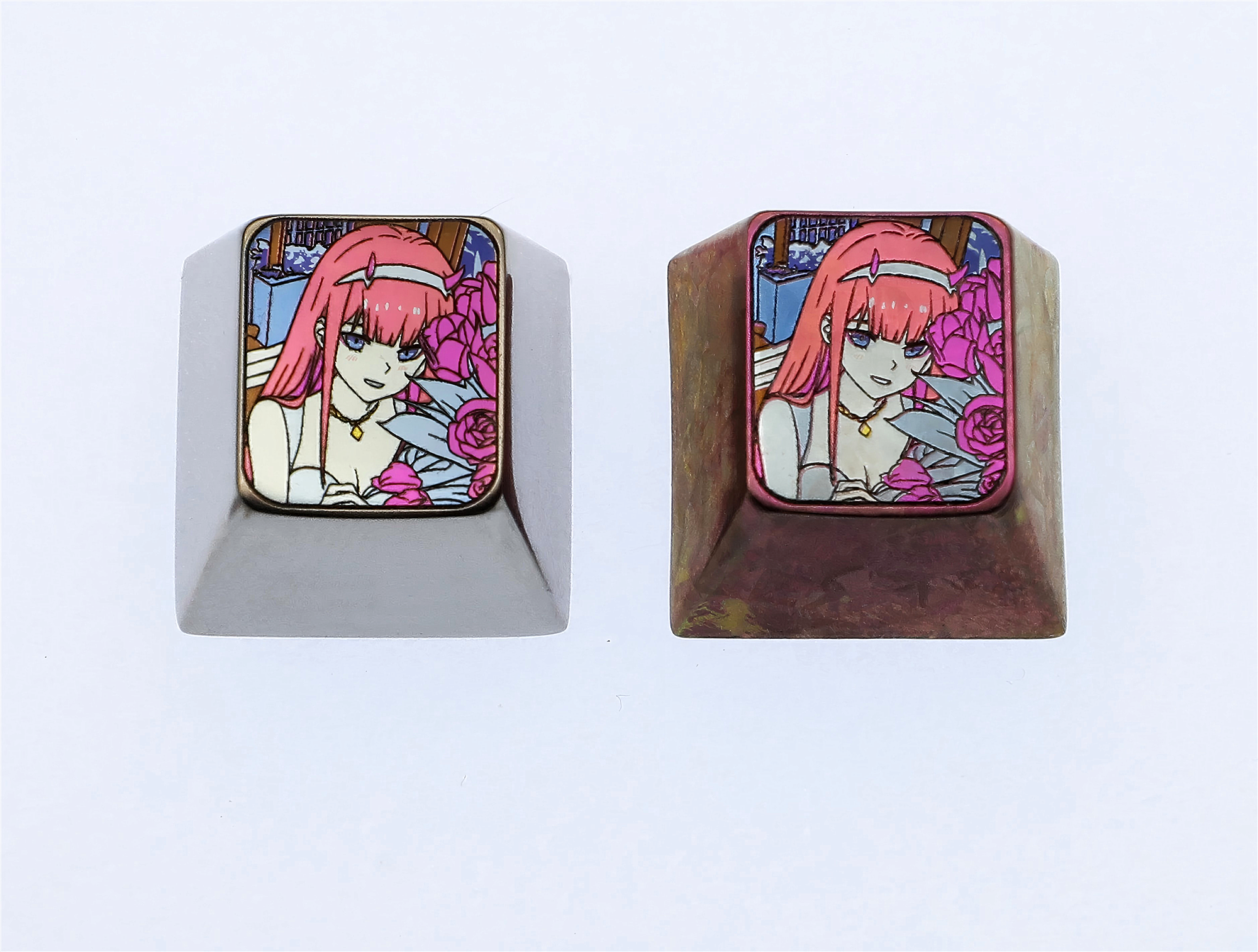 Custom DARLING in the FRANXX Zero Two Anime Keycaps - 1U Titanium Alloy Engraved Mechanical Keyboard Keycaps for Gaming & Typing - Perfect for Anime Fans, PC Builds & Custom Keyboards