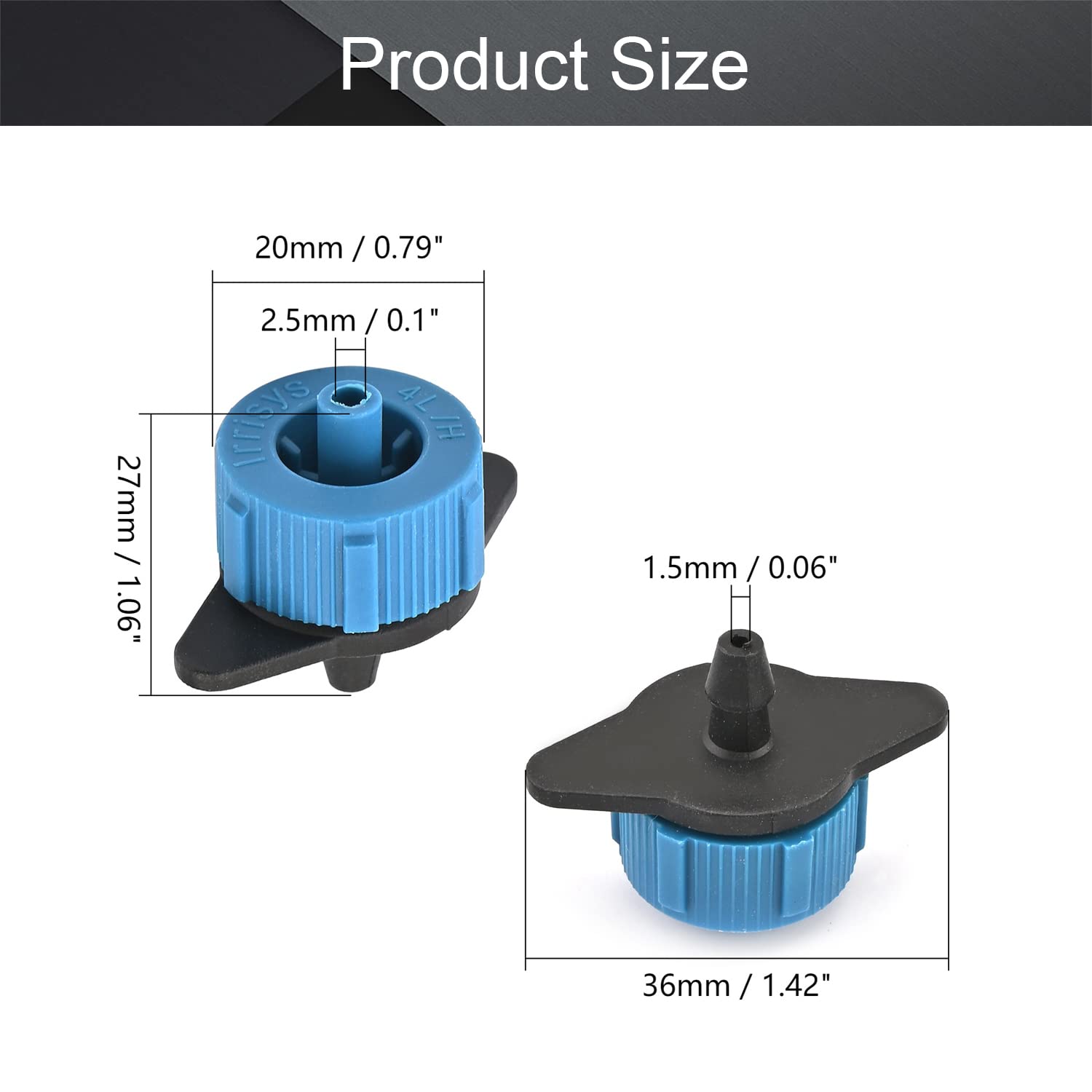 MroMax 4L/H Pressure Compensating Drip Emitters - 25 Pack Black & Blue Plastic Barbed Hose Connectors for Garden Lawn Drip Irrigation System | Perfect for Vegetable Gardens, Flower Beds & Water Conservation
